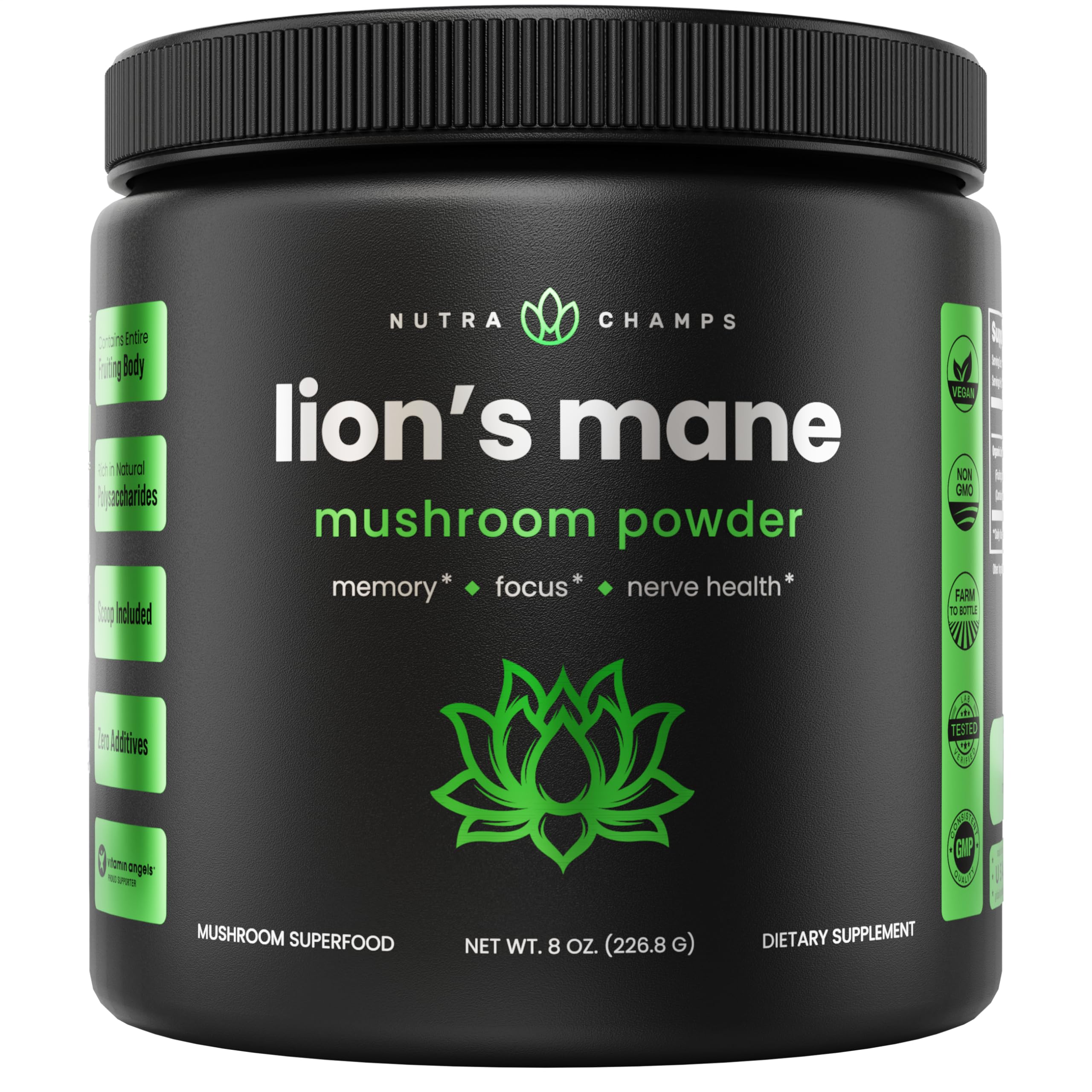 Foto 2 pulgar | Suplemento Nutrachamps Organic Lions Mane Powder 60 ml 2000 mg - Venta Internacional