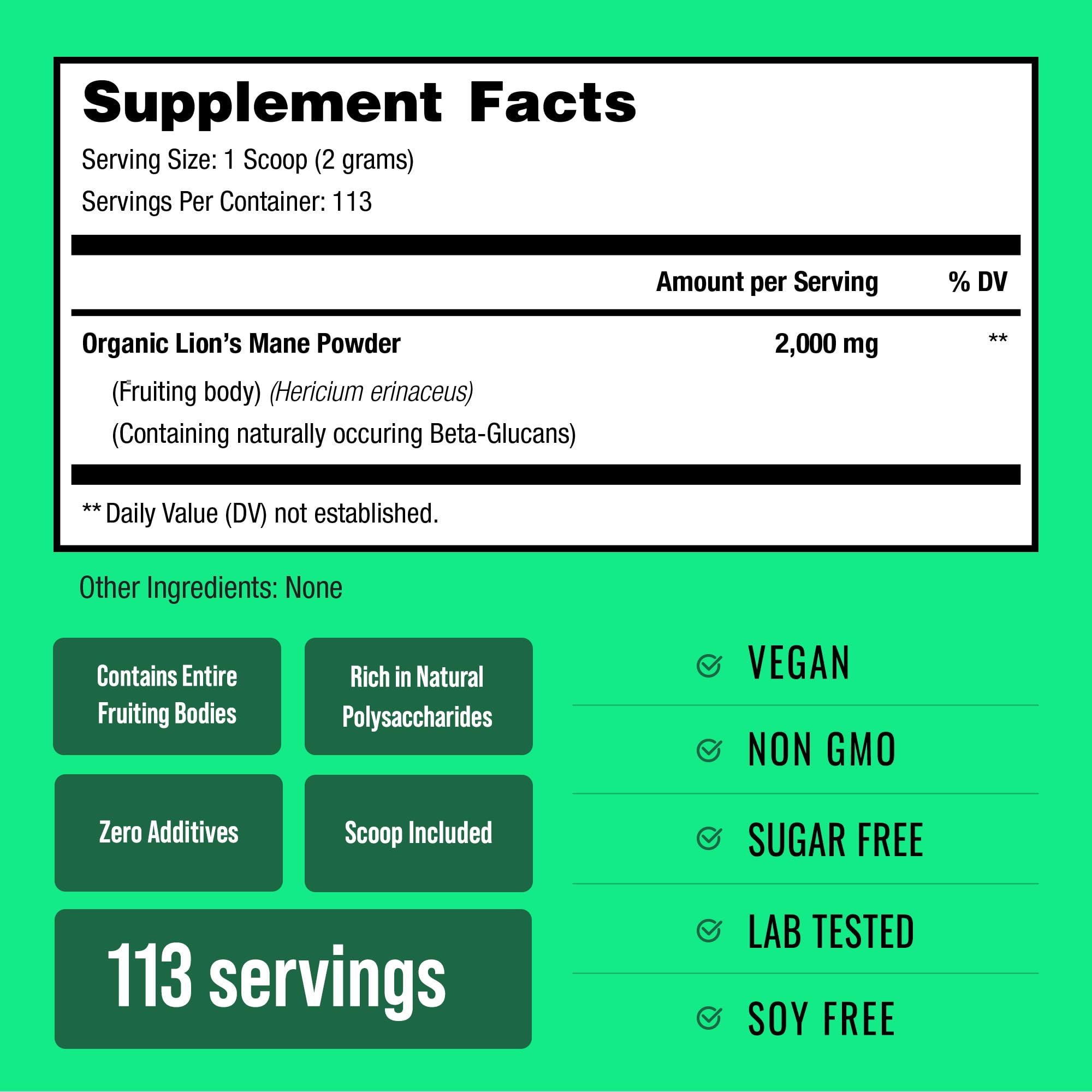 Foto 7 pulgar | Suplemento Nutrachamps Organic Lions Mane Powder 60 ml 2000 mg - Venta Internacional
