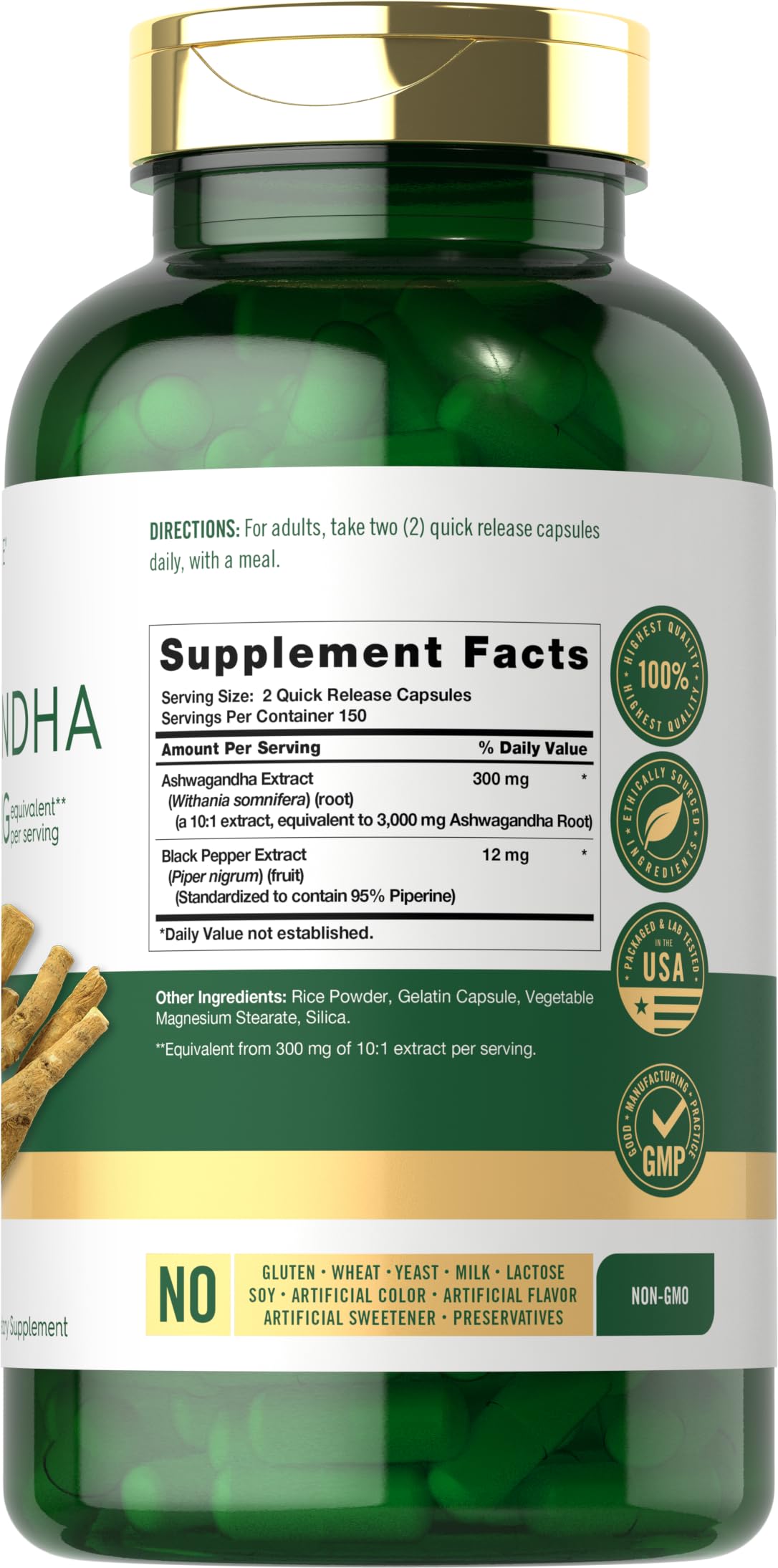 Foto 3 pulgar | Suplemento Carlyle Ashwagandha 3000 mg 300 Cápsulas - Venta Internacional