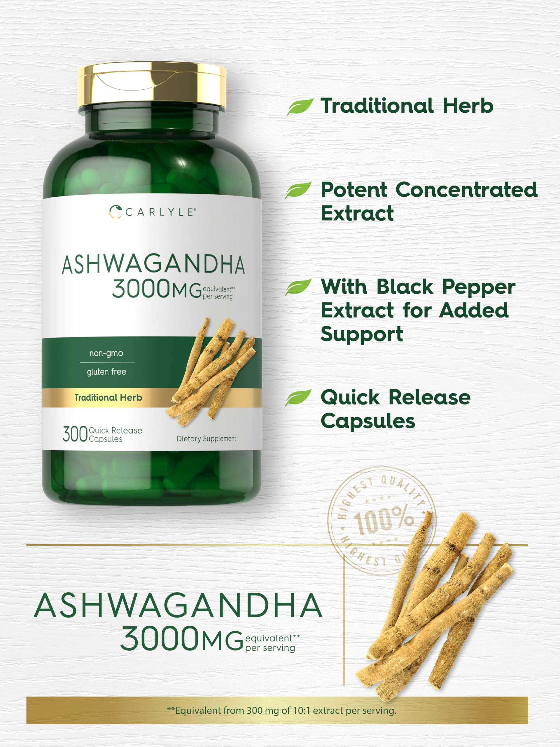 Foto 7 pulgar | Suplemento Carlyle Ashwagandha 3000 mg 300 Cápsulas - Venta Internacional