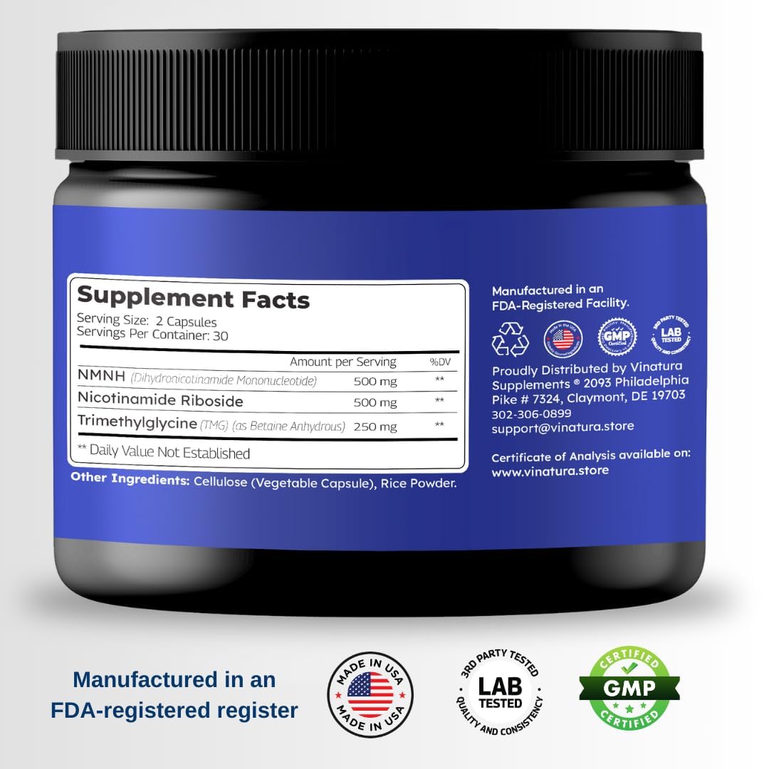 Foto 3 pulgar | Suplemento Vinatura Nmnh Ribósido de Nicotinamida Y Tmg 1250 Mg - Venta Internacional