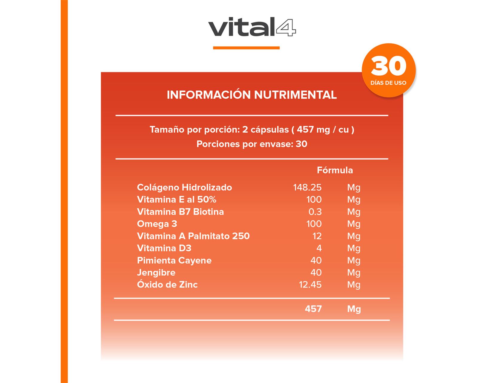 Foto 6 pulgar | Suplemento Vital4 Colágeno Biotina Omega 3 Con 60 Cápsulas Sabor Sin Sabor
