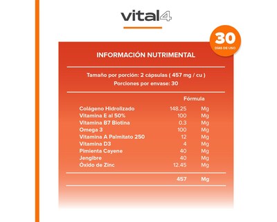 Foto 5 | Suplemento Vital4 Colágeno Biotina Omega 3 Con 60 Cápsulas Sabor Sin Sabor