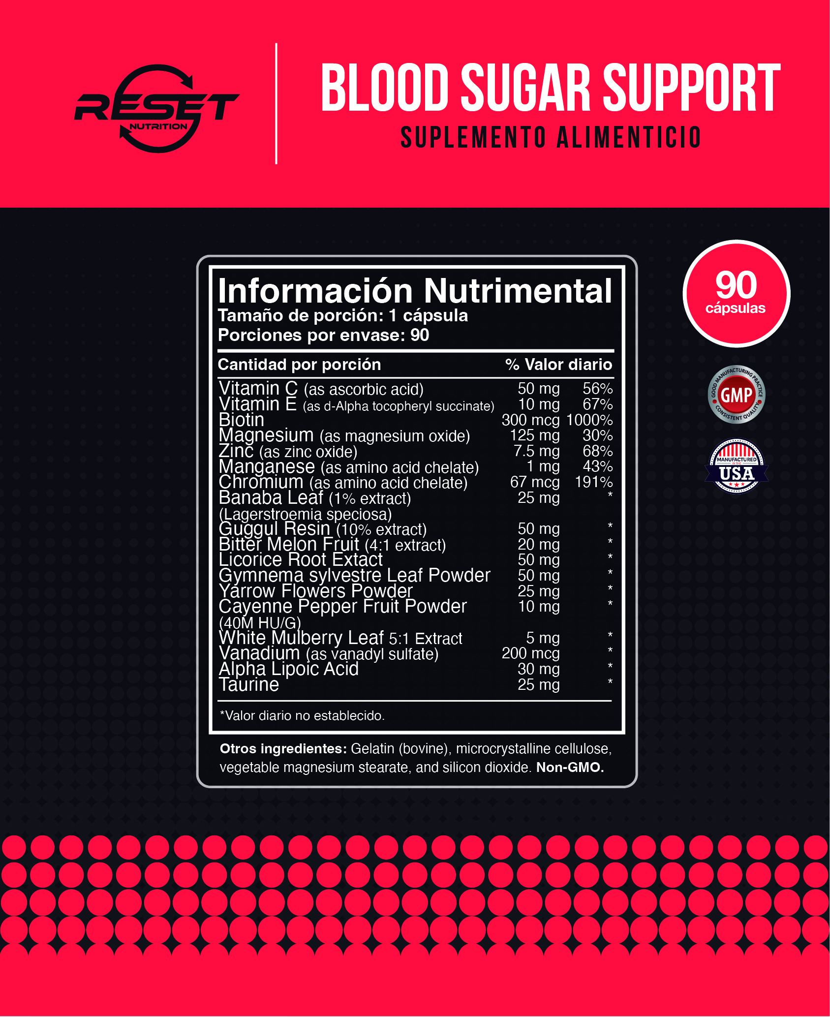 Foto 4 | Reset Nutrition | Blood Sugar Support | Presión Alta | Hipertensión | Hecho En Usa | 90 Cápsulas