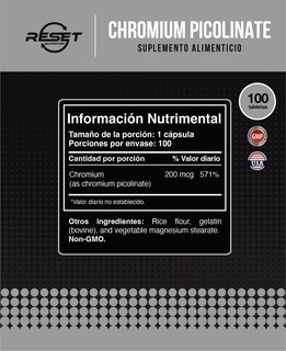 Foto 4 | Reset Nutrition | Chromium Picolinate | Control De Apetito | Picolinato De Cromo | Hecho En Usa | 200 Mcg |100 Cápsu