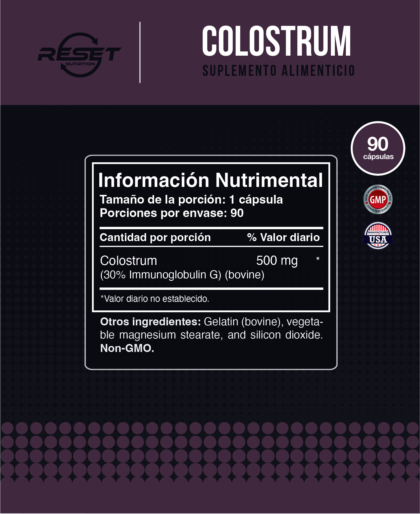 Foto 4 | Reset Nutrition | Colostrum | Calostro | 500 Mg | Sistema Inmune | Salud Intestinal | Hecho En Usa | 90 Cápsulas