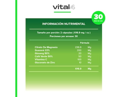 Foto 5 | Suplemento Vital4 Energy Con Ginseng De 60 Cápsulas Sabor Sin Sabor