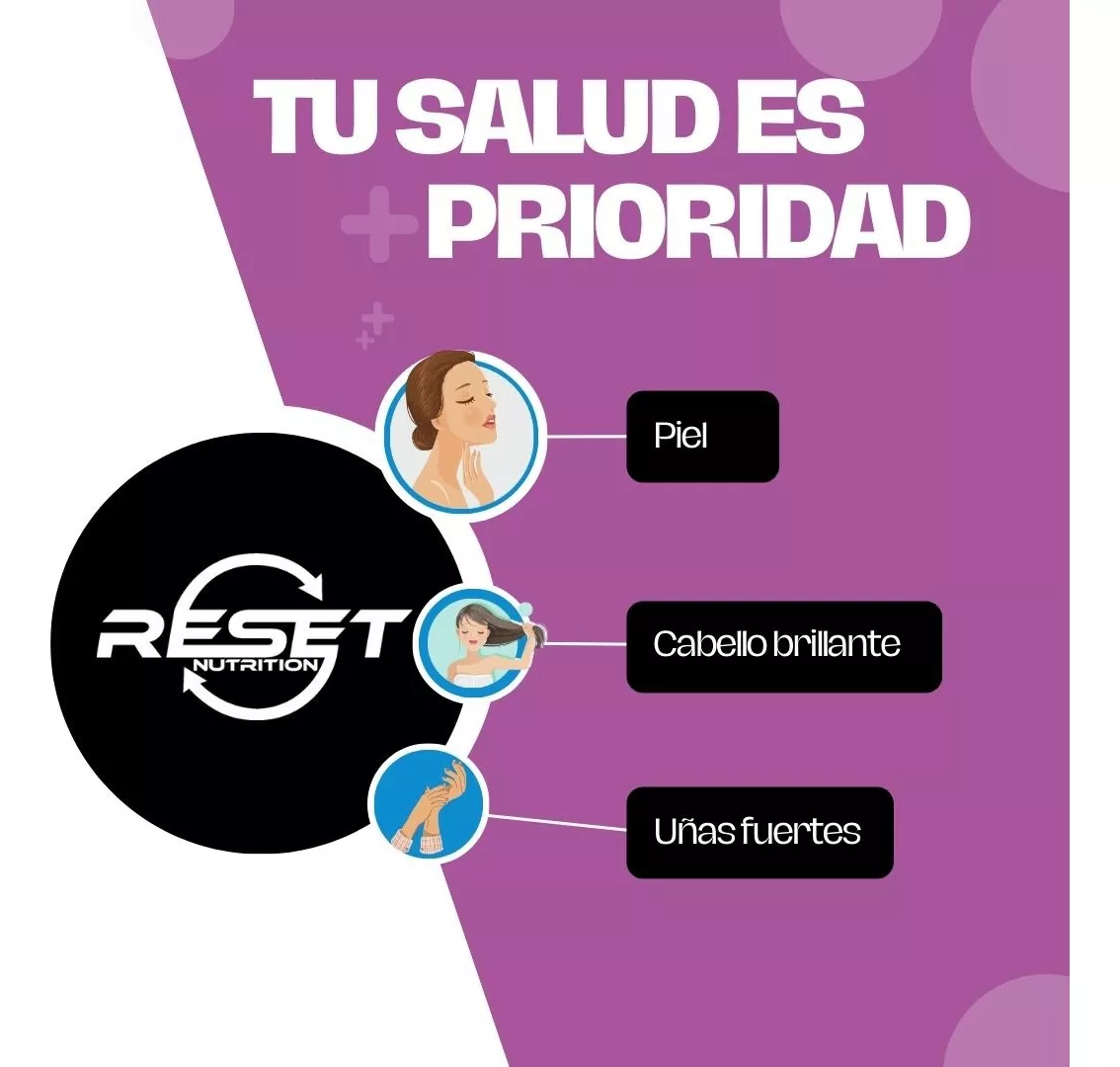 Foto 6 pulgar | Suplemento Reset Nutrition Hair, Skin & Nails 60 Cápsulas Biotina Silica y Colágeno para Cabello Piel y Uñas Hecho e