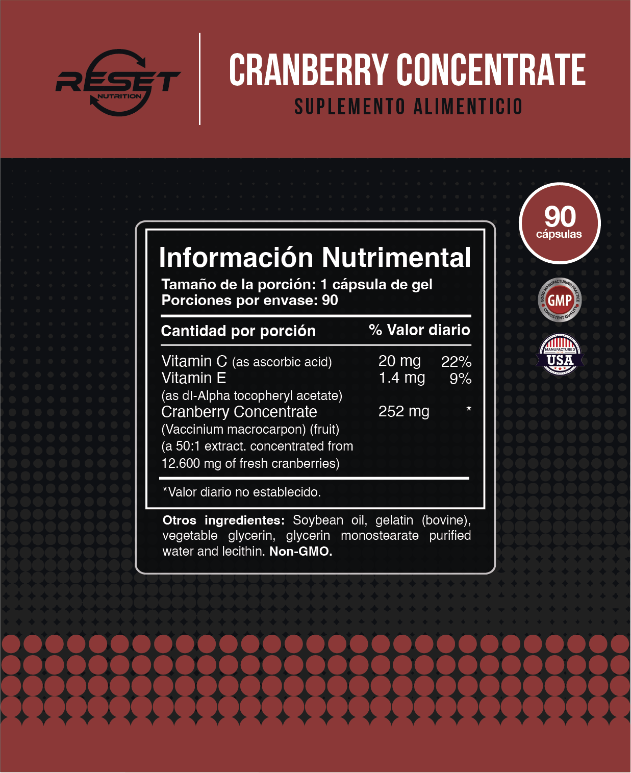 Foto 5 pulgar | Reset Nutrition | Cranberry Concentrate 12,600 Mg | Salud Del Tracto Urinario Y Riñones  | Hecho En Usa | 90 Cápsulas