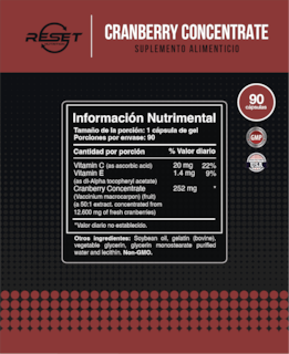 Foto 4 | Reset Nutrition | Cranberry Concentrate 12,600 Mg | Salud Del Tracto Urinario Y Riñones | Hecho En Usa | 90 Cápsulas