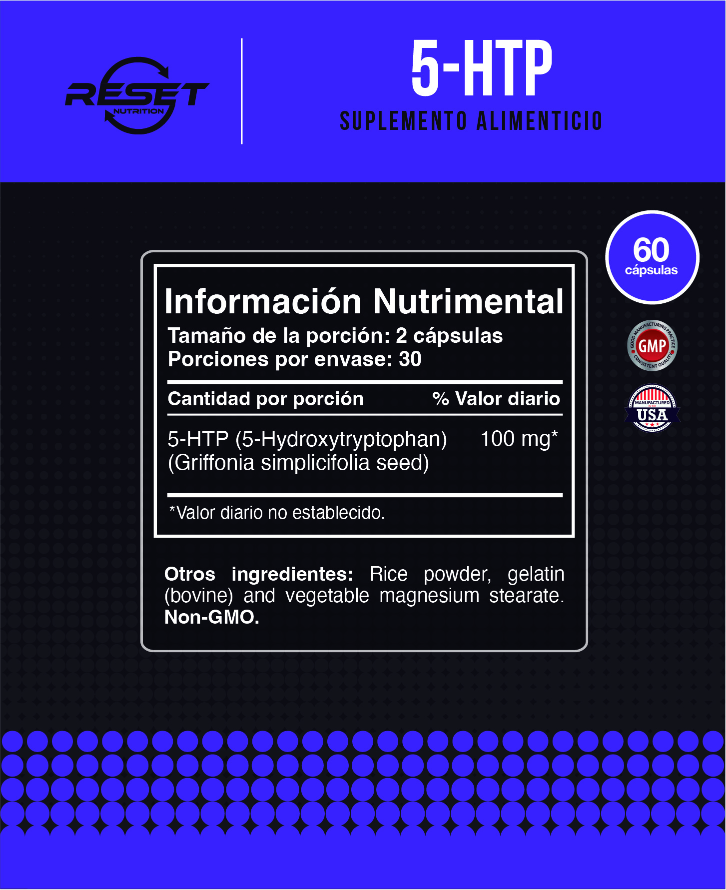 Foto 5 pulgar | Reset Nutrition | 5-htp | 5-hidroxitriptófano |  Estado De Animo | Sin Omg | Hecho En Usa | 60 Cápsulas