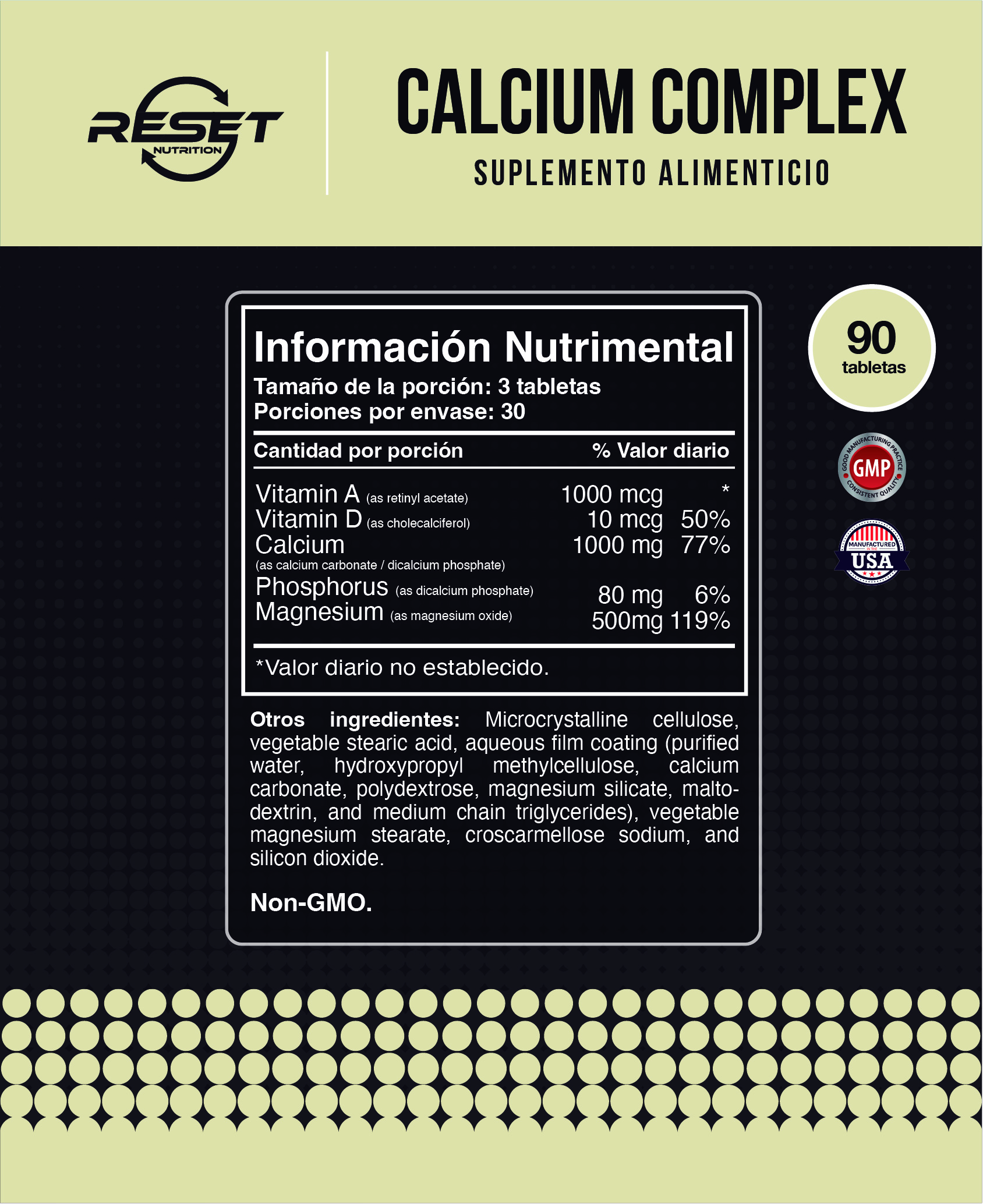 Foto 5 pulgar | Reset Nutrition |  Calcium Complex | Osteoporosis | Huesos Fuertes | Calcio |  Hecho En Usa | 90 Tabletas