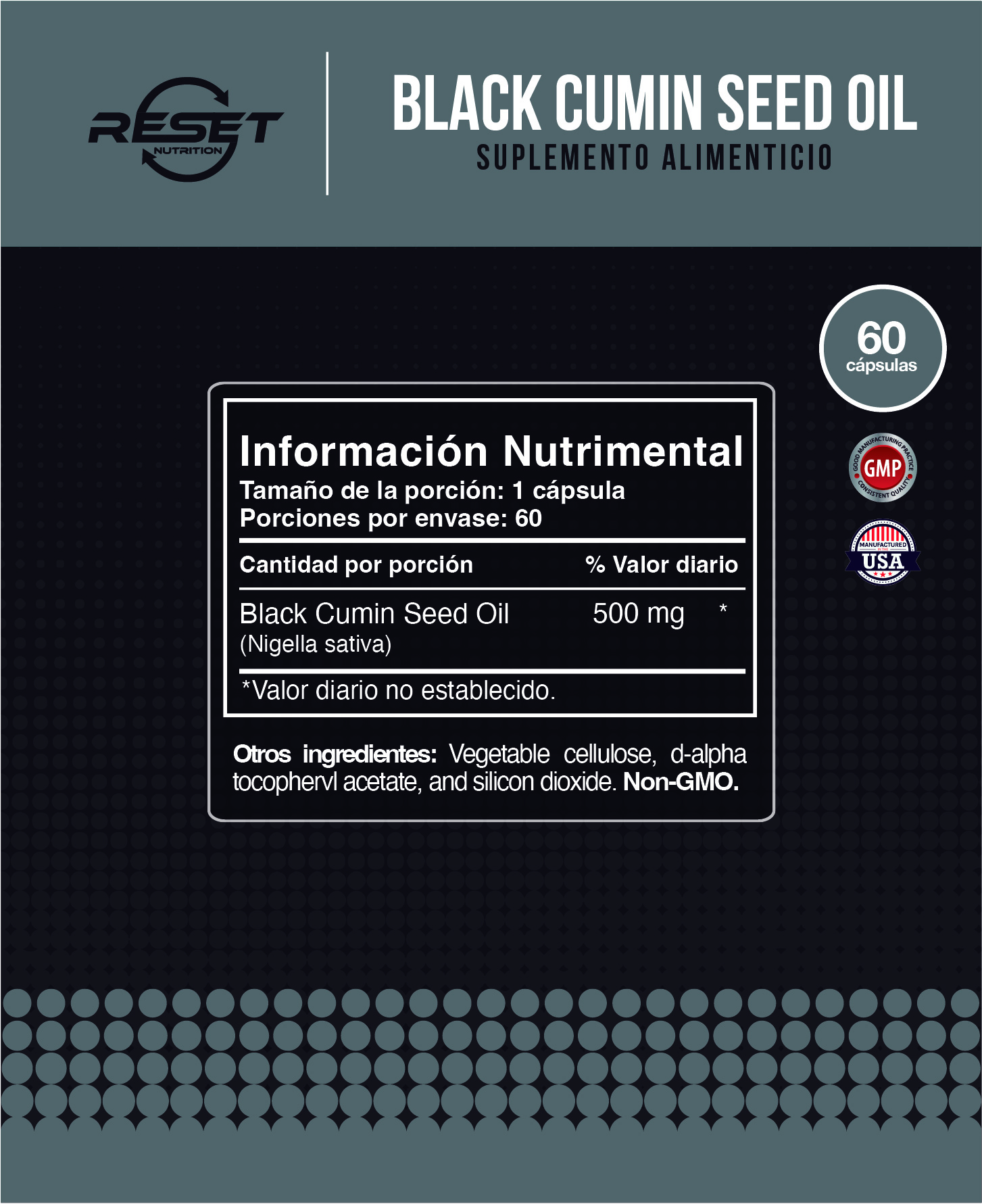 Foto 5 pulgar | Reset Nutrition | Black Cumin Seed Oil  | Semilla De Comino Negro 500 Mg|  Hecho En Usa | 60 Cápsulas