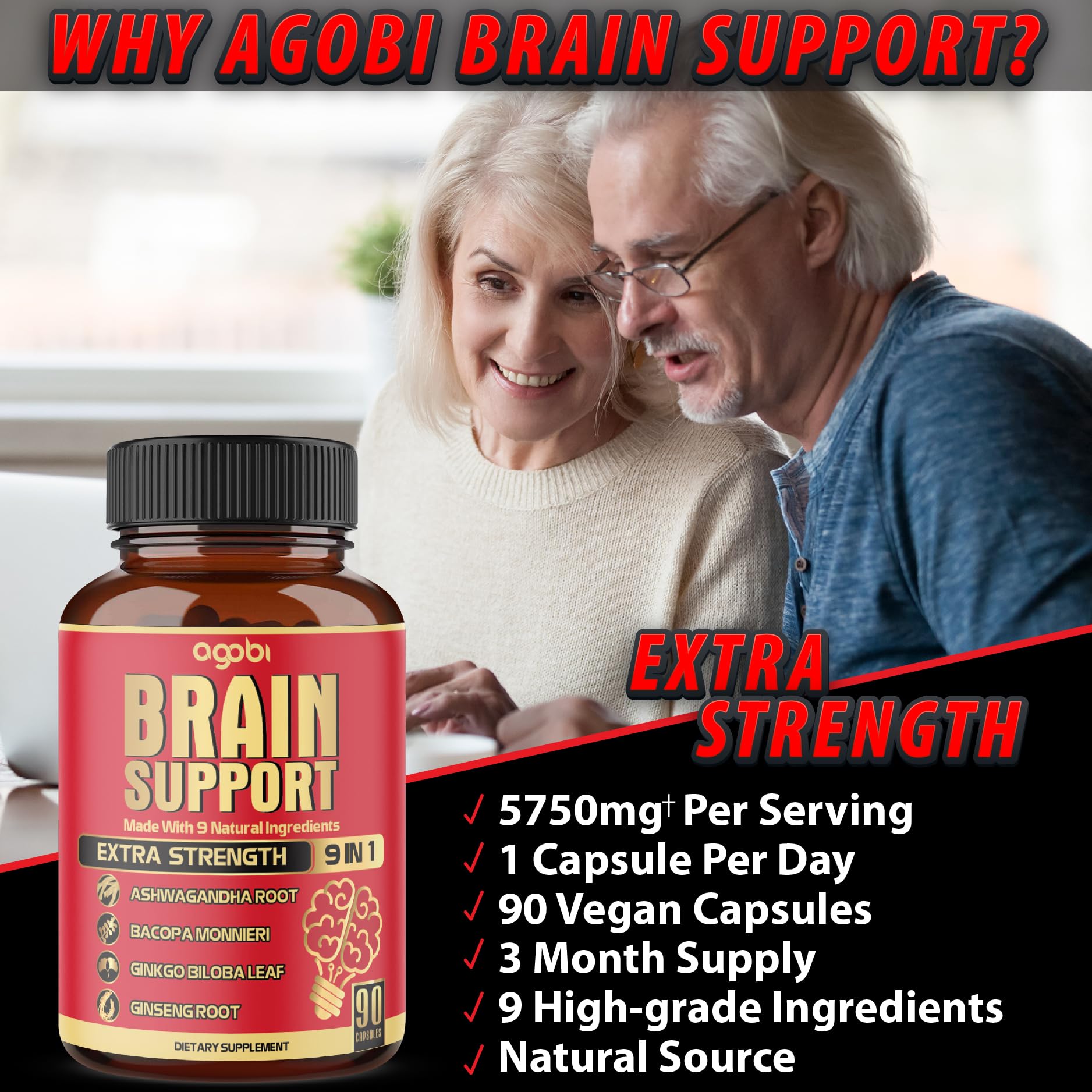 Foto 6 pulgar | Suplemento Agobi Brain Support 9 En 1 Con Ashwagandha 90 Cápsulas - Venta Internacional