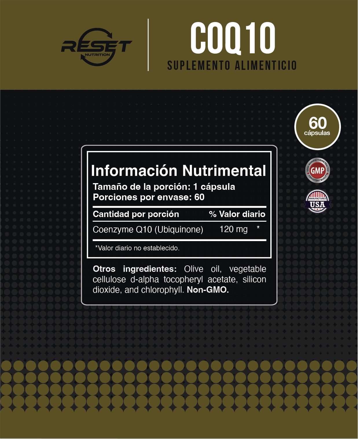 Foto 5 pulgar | Reset Nutrition | Coq10  | Ubiquinona | Salud Del Corazón  | Hecho En Usa | 120 Mg | 60 Cápsulas