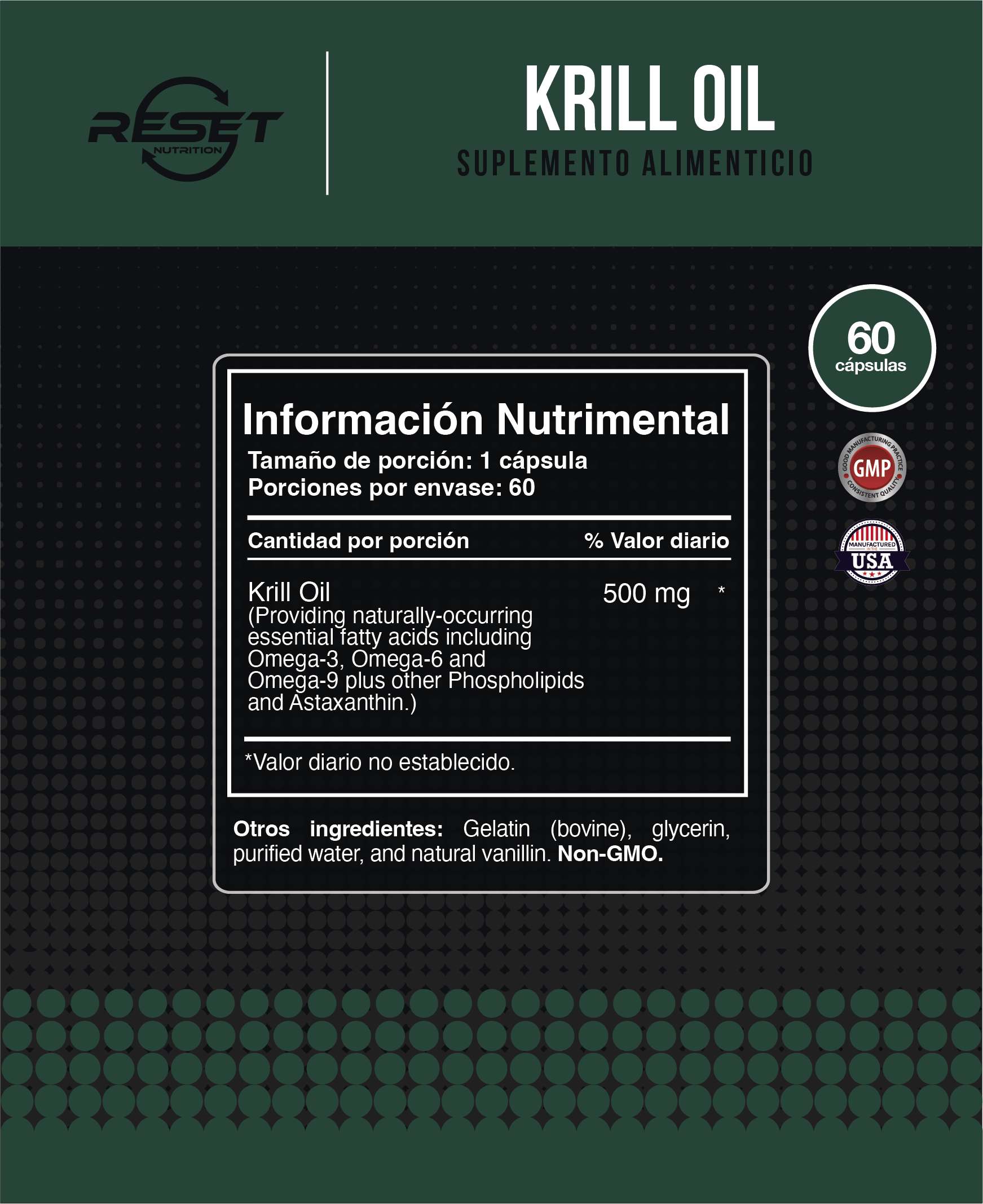 Foto 5 pulgar | Reset Nutrition | Krill Oil | 500 Mg | Suplemento Glandulas Suprarenales |  Hecho En Usa | 60 Cápsulas