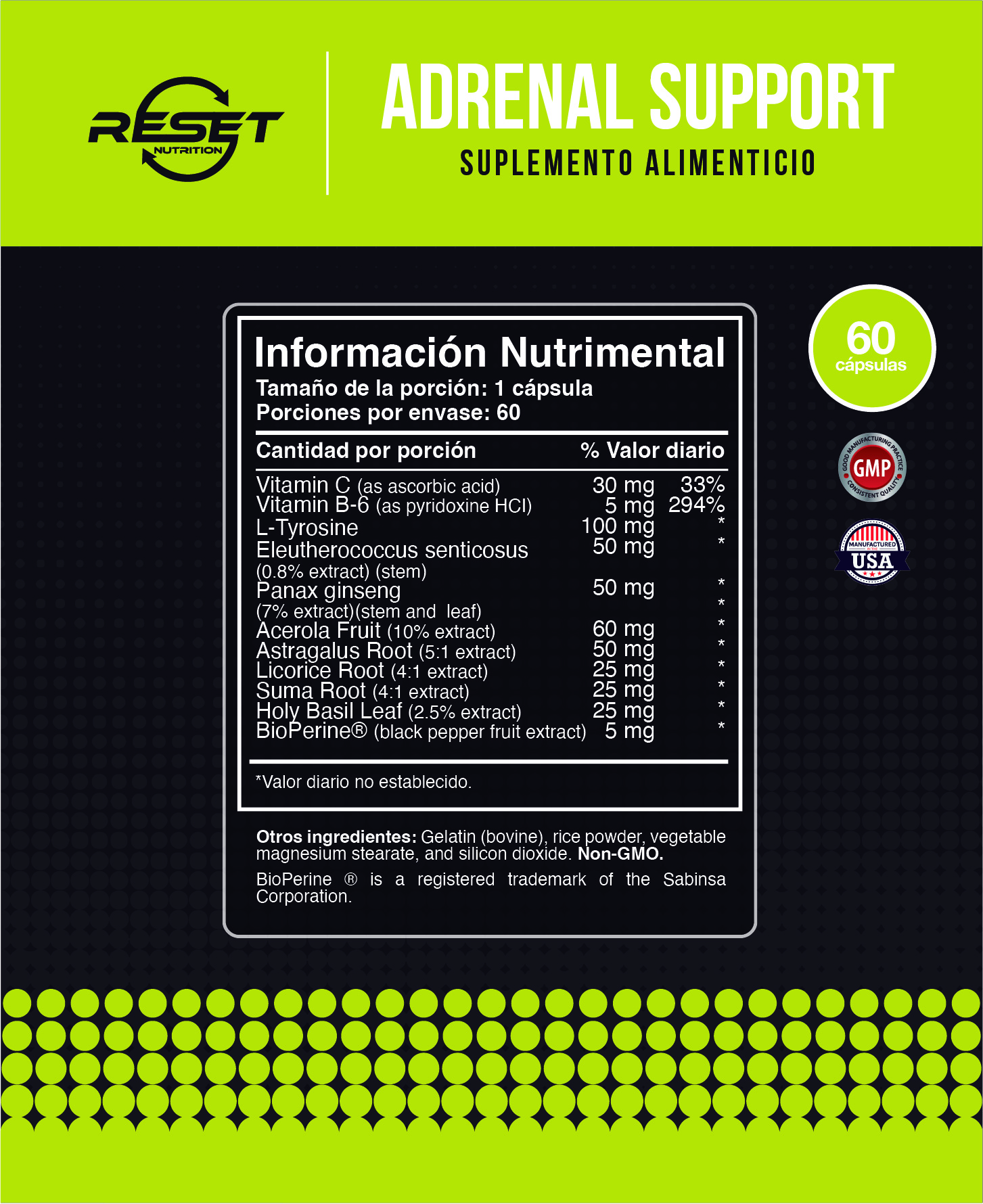 Foto 4 | Reset Nutrition | Adrenal Support | Suplemento Glándulas Suprarenales | 100% Natural |  Hecho En Usa | 60 Cápsulas