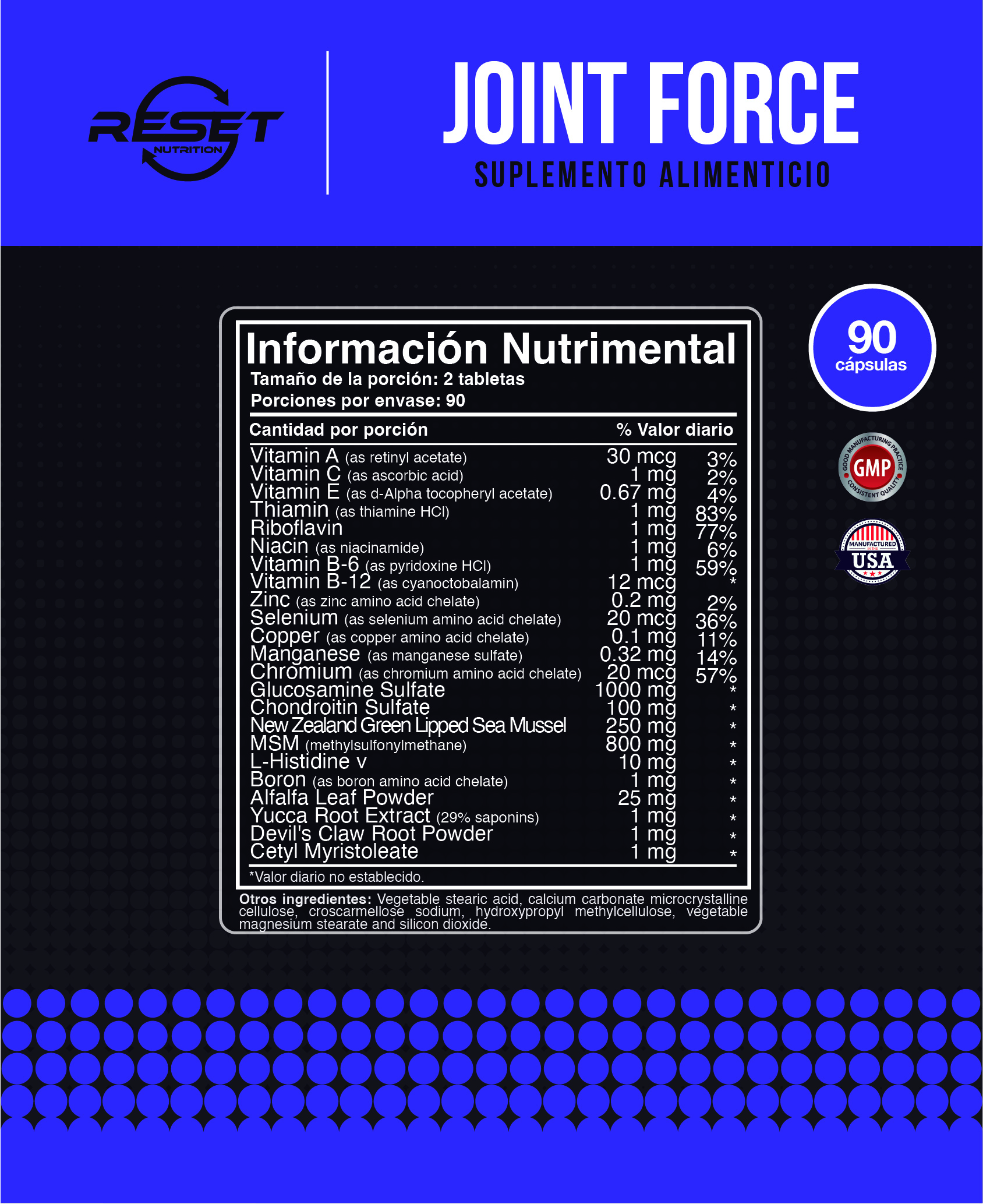 Foto 5 pulgar | Reset Nutrition | Joint Force | Soporte Articulaciones | Glucosamina | Hecho En Usa | 180 Tabletas