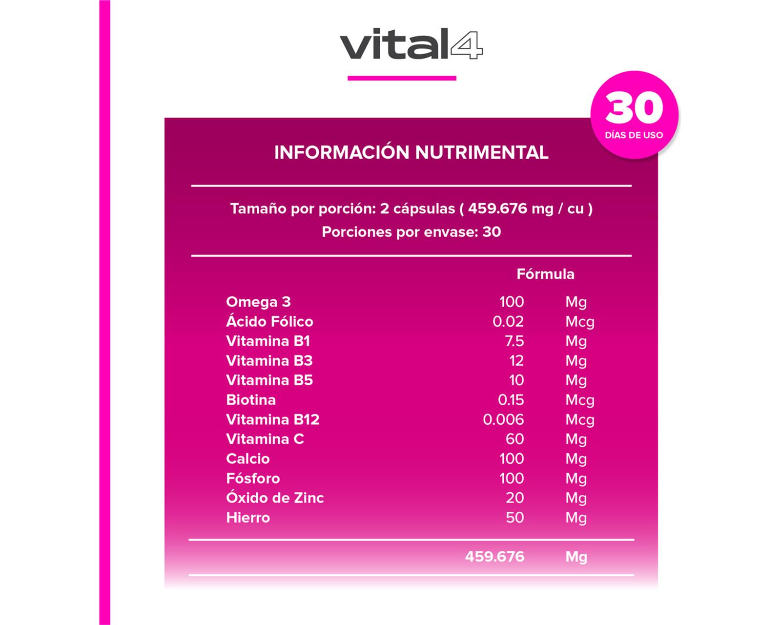 Foto 8 pulgar | Suplemento Multivitamínico Prenatal Vital4 60 Cápsulas Sabor Sin Sabor