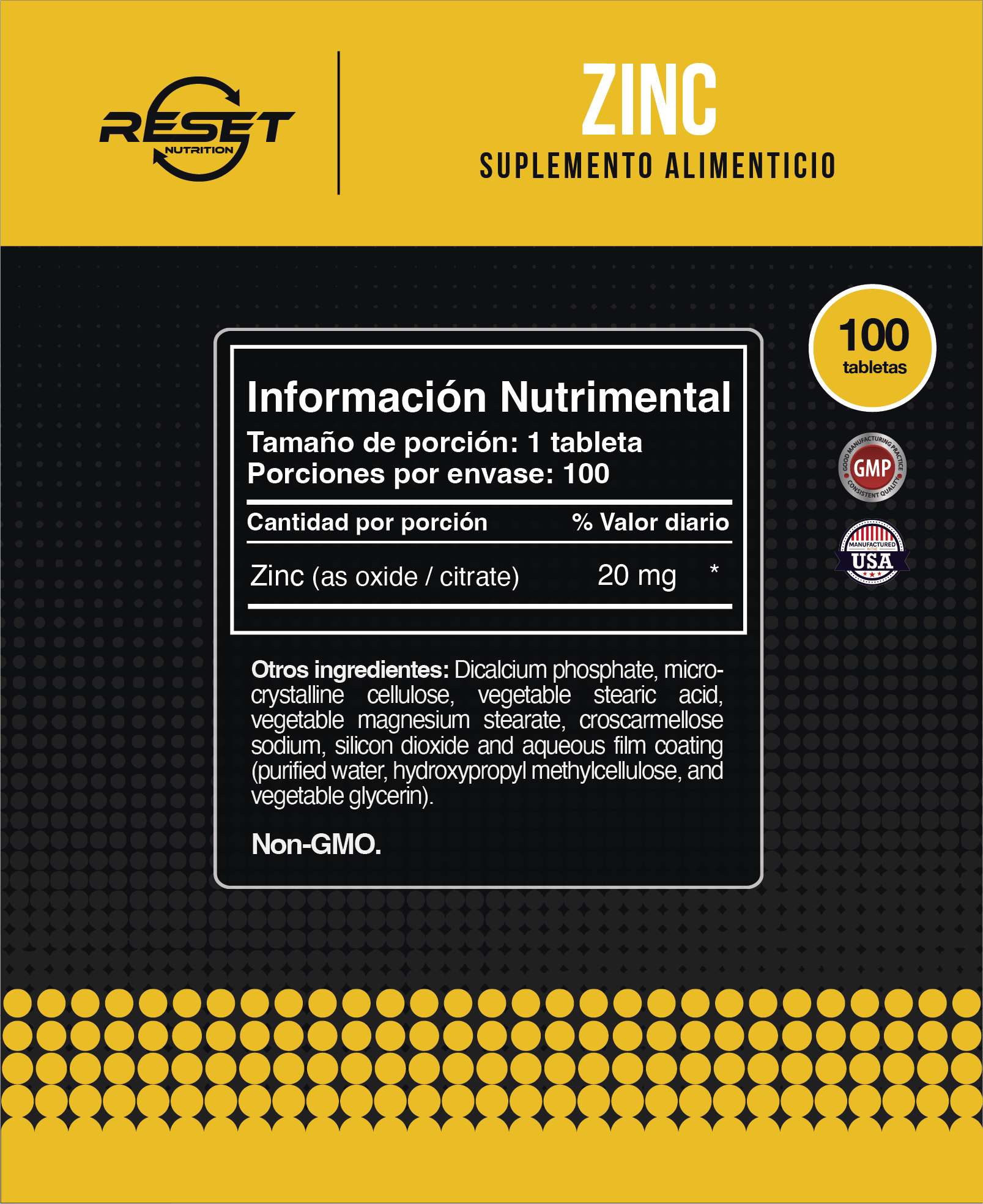 Foto 5 pulgar | Reset Nutrition | Zinc 20 Mg | Presión Alta | Hipertensión | Hecho En Usa | 90 Tabletas