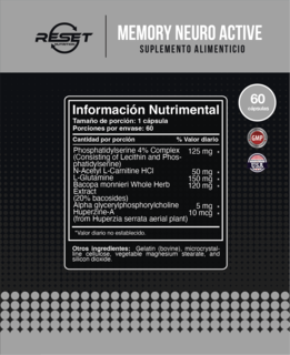 Foto 4 | Reset Nutrition | Memory Neuro Active | Nootrópicos Natural | Concentración | Memoria | Hecho En Usa | 60 Cápsulas