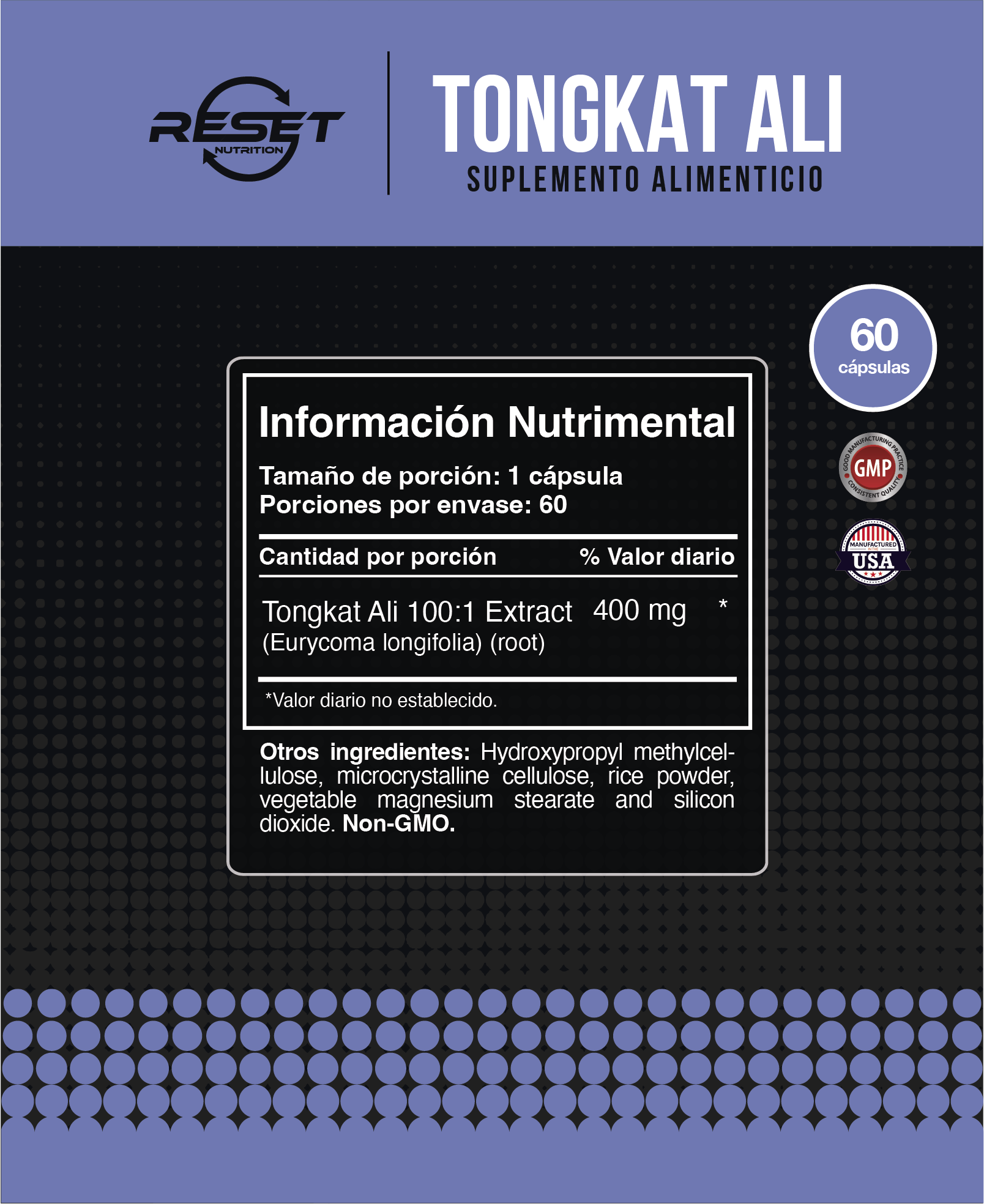 Foto 5 pulgar | Reset Nutrition | Tongkat Ali 400 Mg  | Revitalizador Para Hombres | Hecho En Usa | 60 Cápsulas