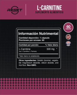 Foto 4 | Reset Nutrition | L-carnitine 500mg | Fatiga Muscular | Para Hombres Y Mujeres | Hecho En Usa | 60 Cápsulas