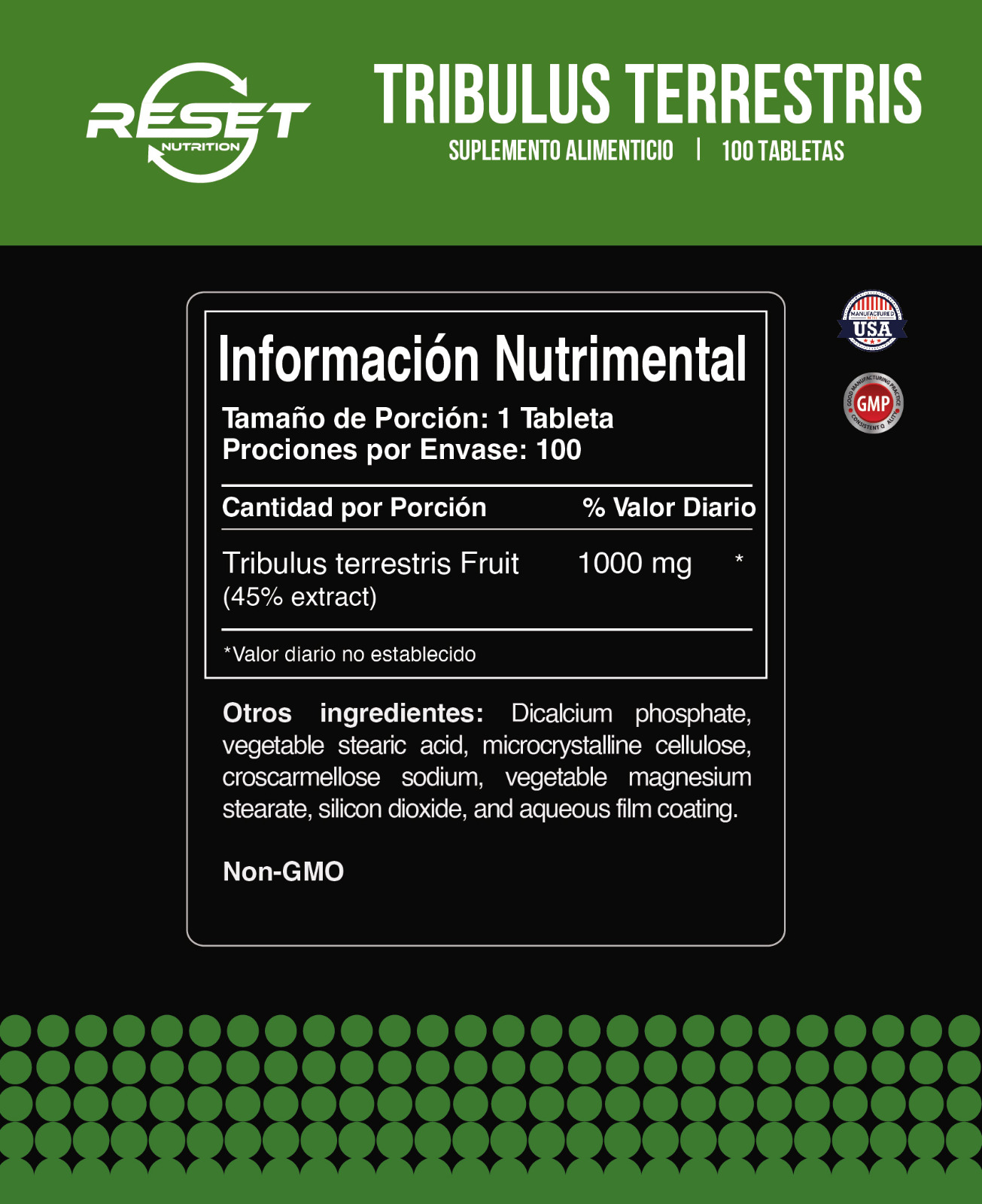 Foto 5 pulgar | Reset Nutrition | Tribulus | Suplemento Potencia Masculina | 100 Tabletas | Hecho En Usa