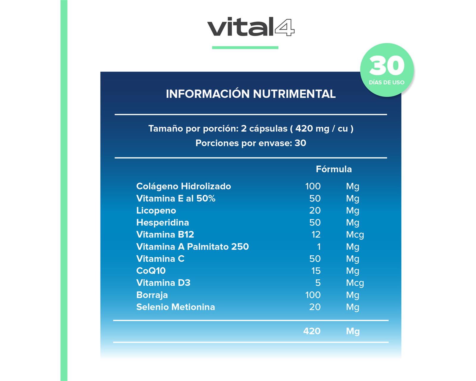 Foto 8 pulgar | Suplemento Multivitamínico Vital4 Para La Piel 60 Cápsulas Sabor Sin Sabor