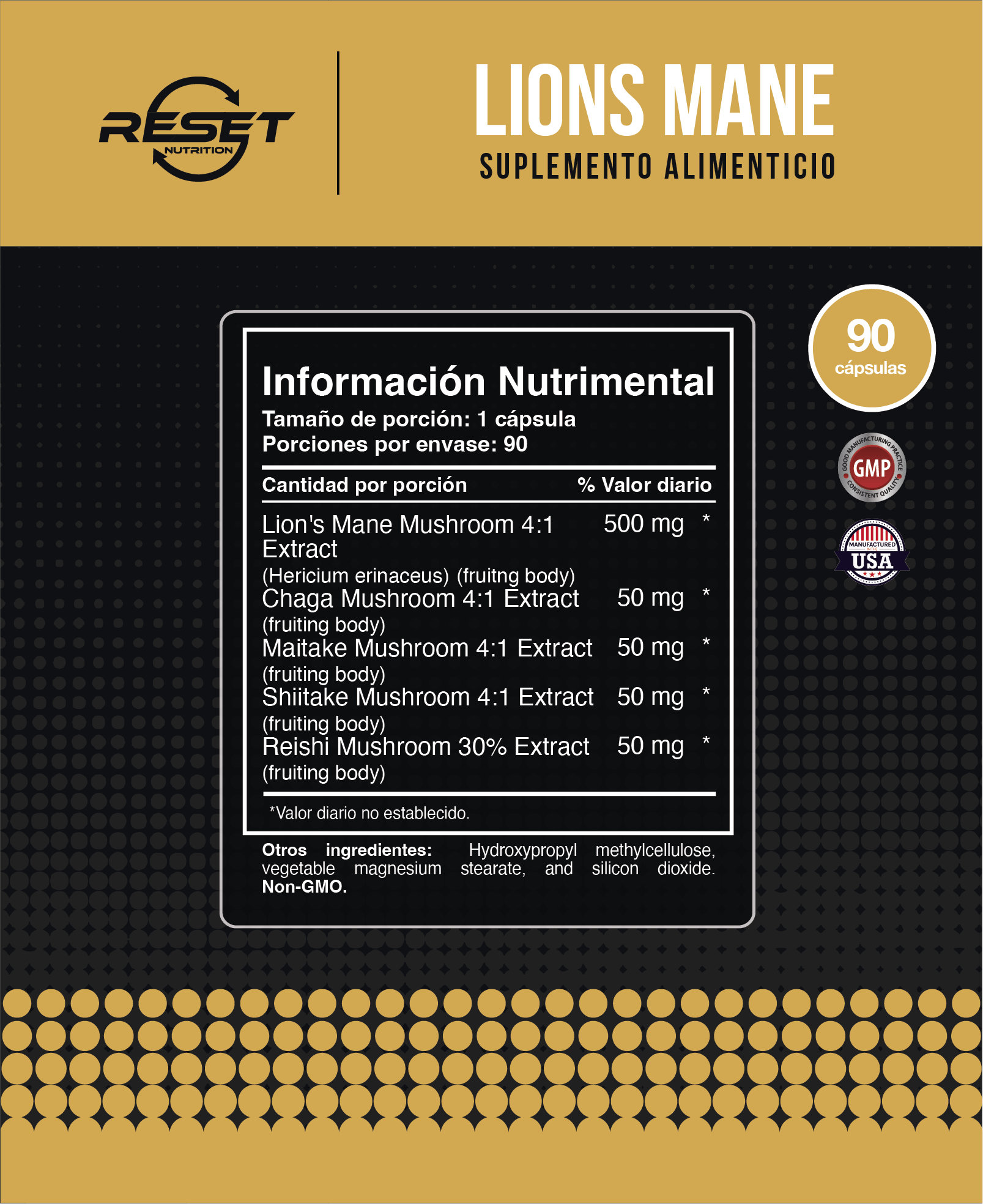 Foto 5 pulgar | Reset Nutrition | Lions Mane | Melena De León | Sistema Inmunologico | Memoria Y Enfoque | Hecho En Usa | 90 Cápsulas