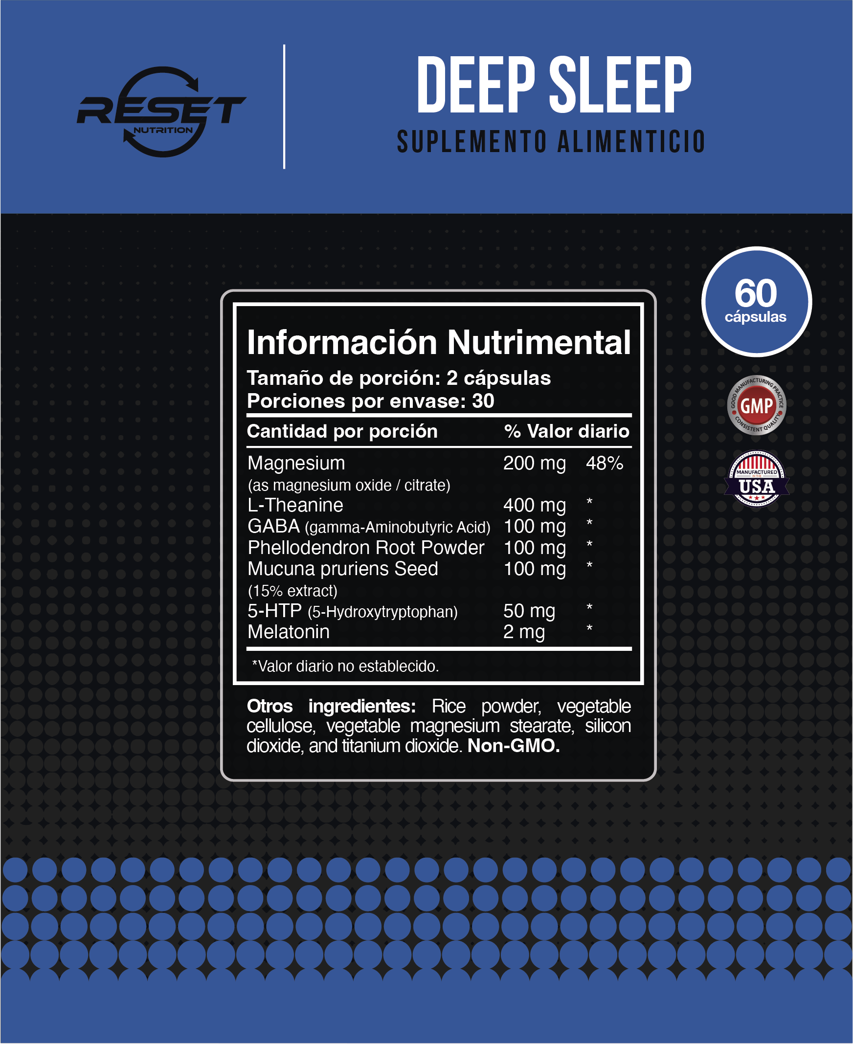 Foto 5 pulgar | Reset Nutrition | Deep Sleep | Suplemento Para Dormir E Insomnio | Hecho En Usa | 60 Cápsulas