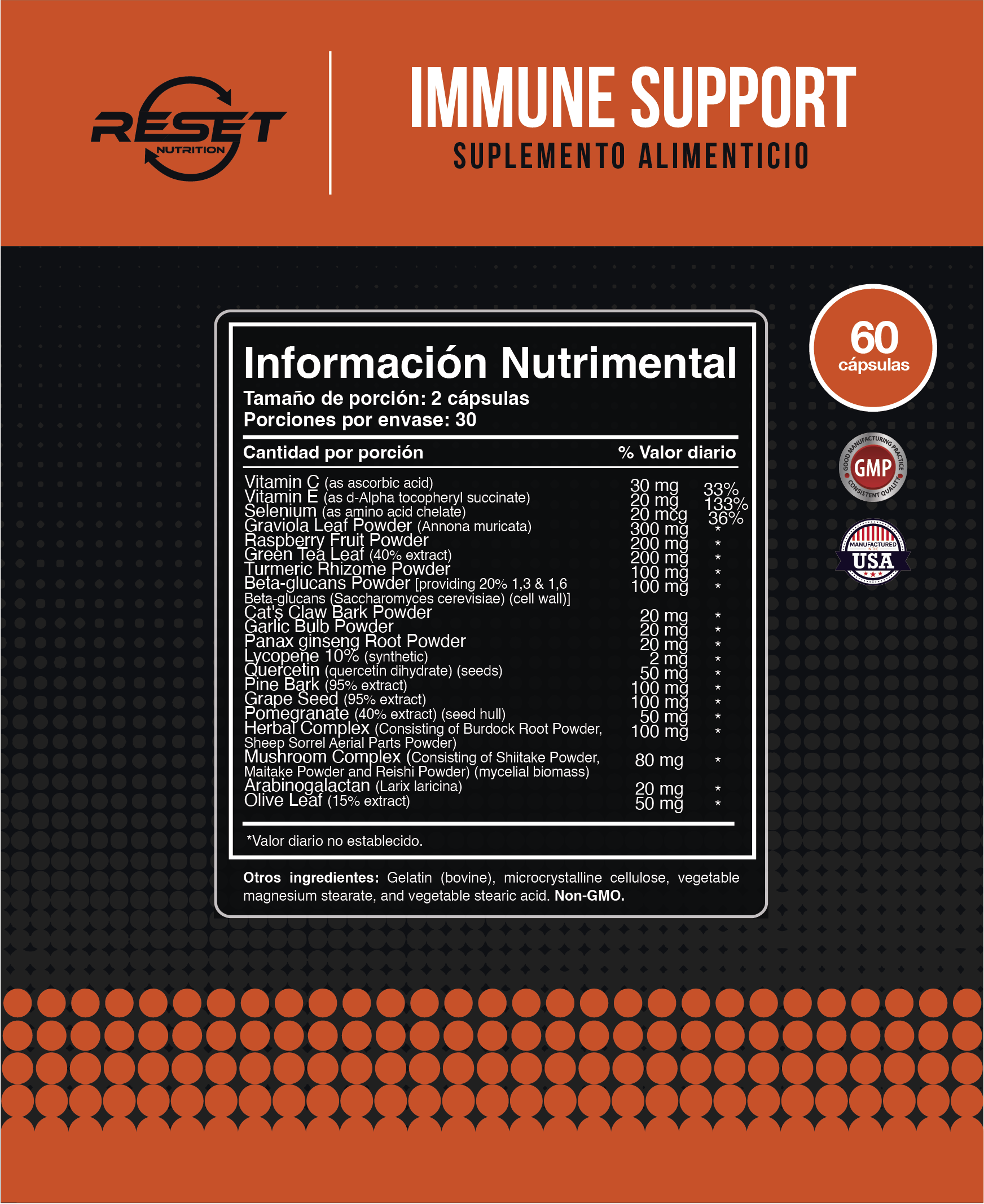 Foto 5 pulgar | Reset Nutrition | Immune Support | Apoyo Inmunitario |  Hecho En Usa | 60 Cápsulas