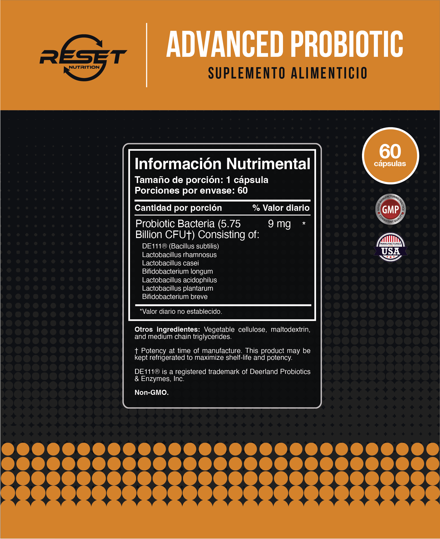 Foto 5 pulgar | Reset Nutrition | Advanced Probiotic | Probioticos 60 Billones Ufc’s |defensas Y Digestión |  Hecho En Usa | 60 Cáps