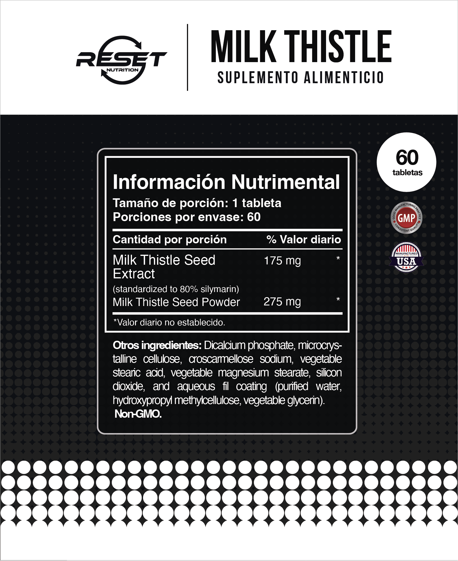 Foto 5 pulgar | Reset Nutrition | Milk Thistle Complex | Presión Alta | Hipertensión | Cardo Mariano | Hecho En Usa | 450 Mg | 60 Ta