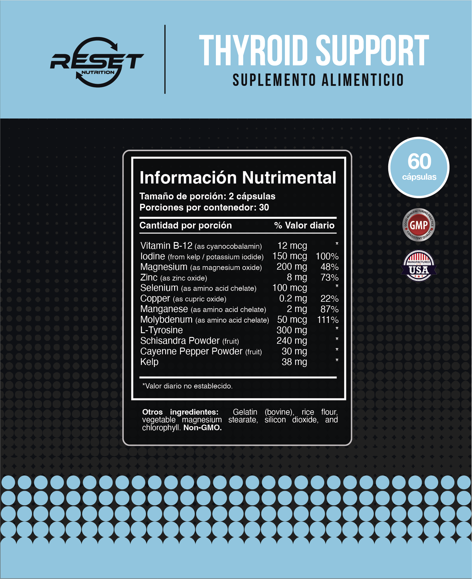 Foto 5 pulgar | Reset Nutrition | Thyroid Support | Suplemento De Apoyo Para La Tiroides |  Hecho En Usa | 60 Cápsulas