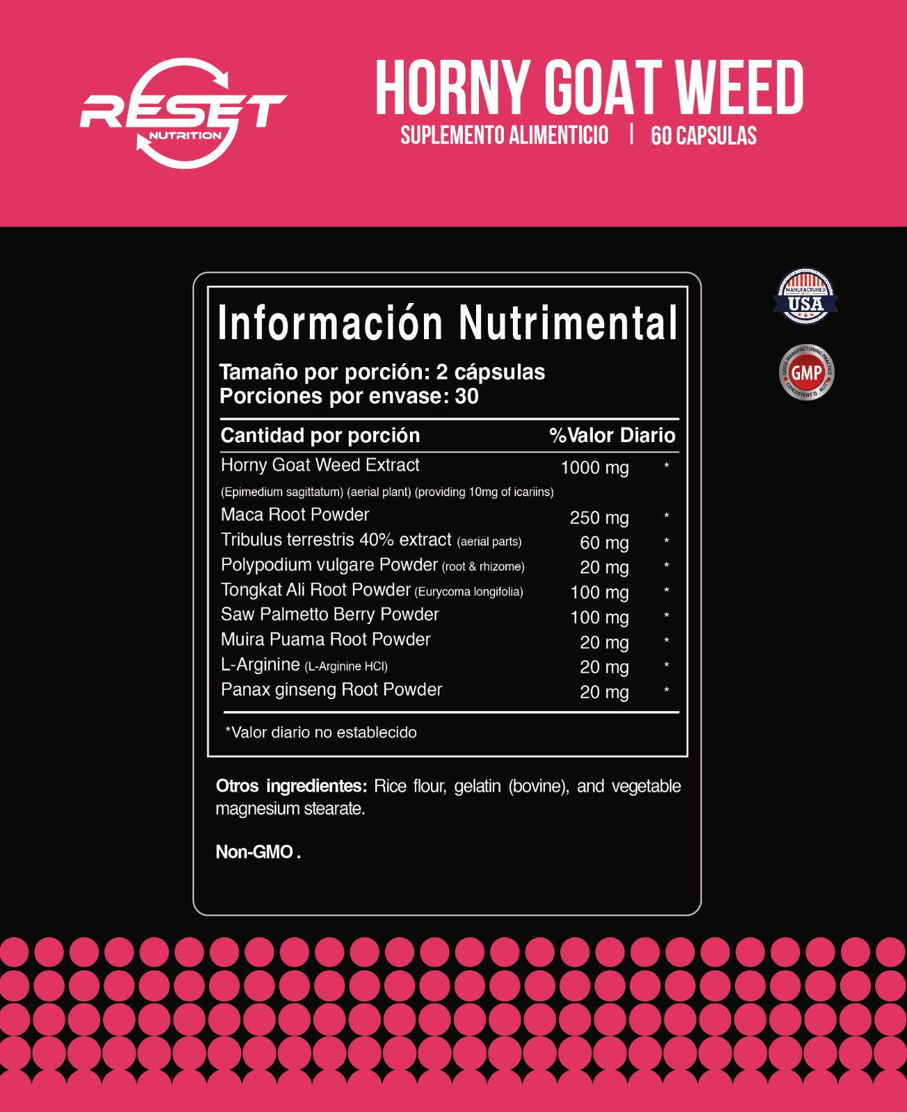 Foto 5 pulgar | Reset Nutrition | Horny Goat Weed | Potencia Masculina |  Hecho En Usa | 60 Cápsulas