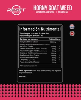 Foto 4 | Reset Nutrition | Horny Goat Weed | Potencia Masculina | Hecho En Usa | 60 Cápsulas