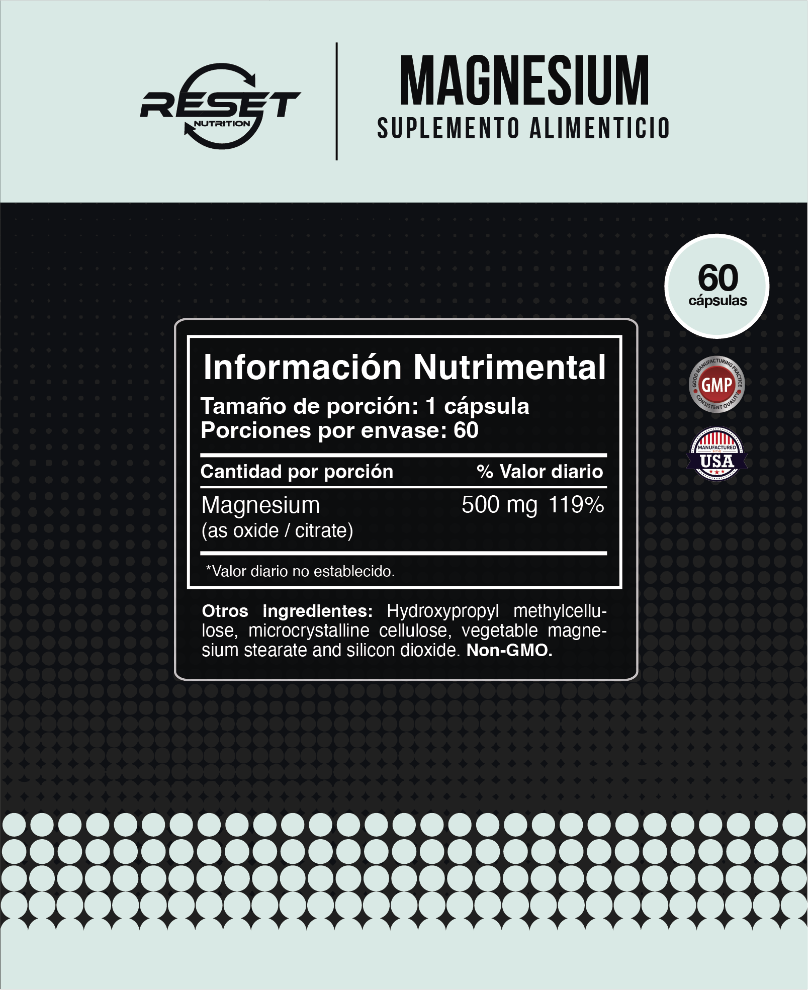 Foto 5 pulgar | Reset Nutrition | Magnesium | 500 Mg | Regulación Del Sueño | Magnesio | Hecho En Usa | 60 Cápsulas