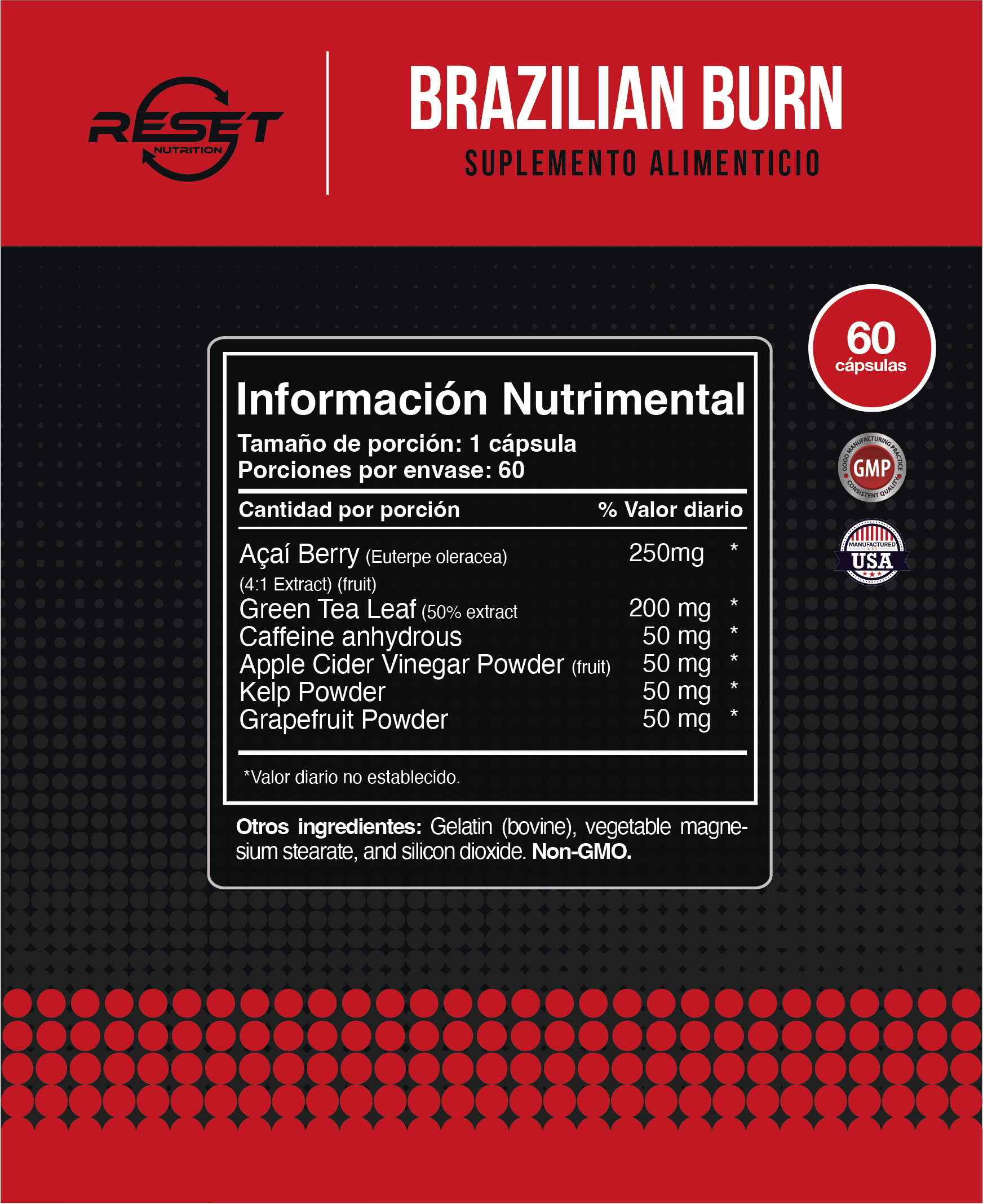 Foto 5 pulgar | Suplemento Natural Ideal para Ejercicio Reset Nutrition Brazilian Burn Acaí 60 Cápsulas