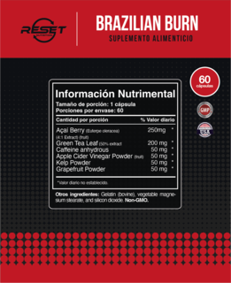 Foto 4 | Suplemento Natural Ideal para Ejercicio Reset Nutrition Brazilian Burn Acaí 60 Cápsulas