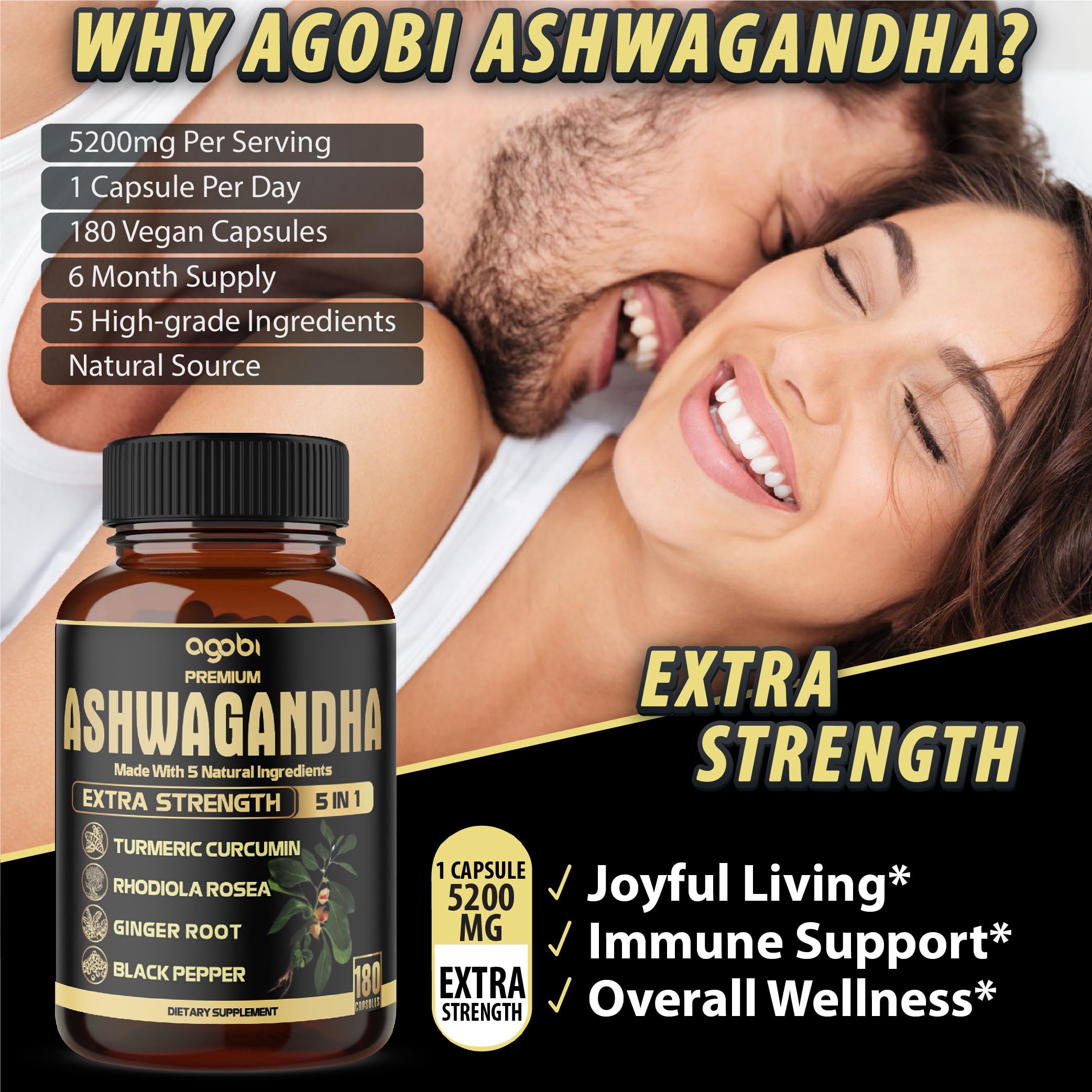 Foto 5 | Cápsulas De Suplemento Agobi Ashwagandha 5 En 1 Con Cúrcuma, 180 Unidades - Venta Internacional.