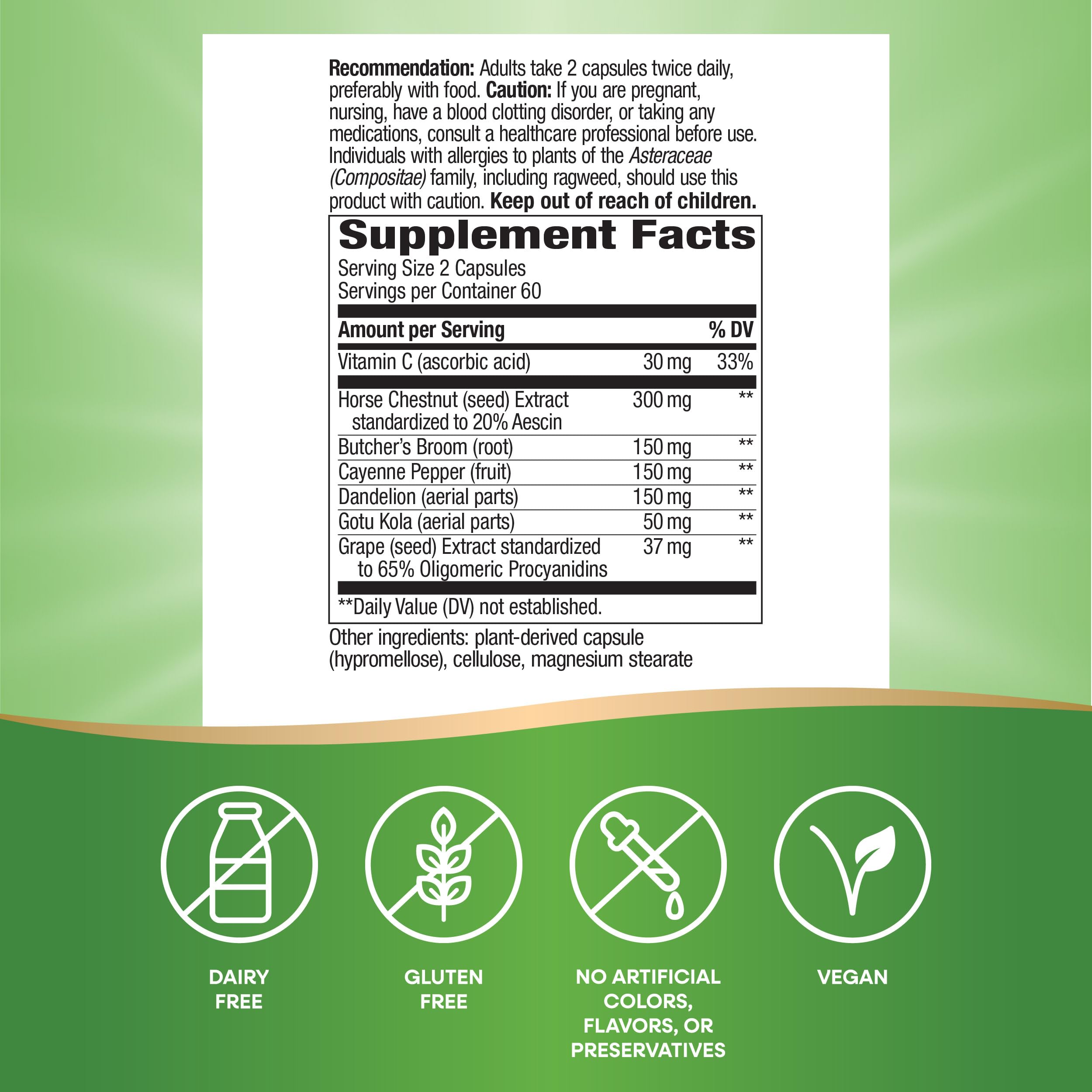 Foto 5 pulgar | Suplemento Nature's Way Leg Veins Support 60 Cápsulas - Venta Internacional.
