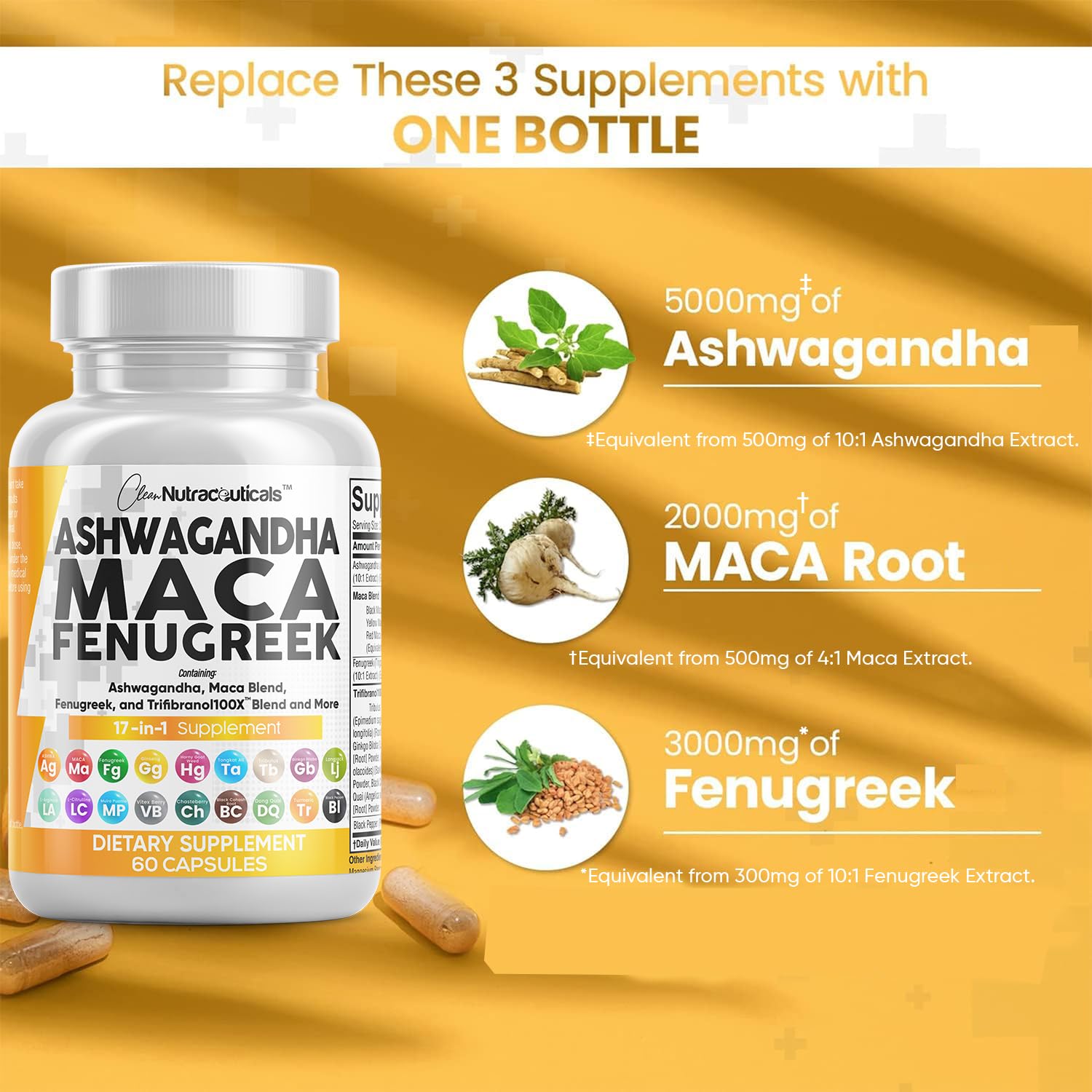 Foto 4 pulgar | Suplemento Clean Nutraceuticals: Ashwagandha, 5000 Mg, Maca, 2000 Mg - Venta Internacional.