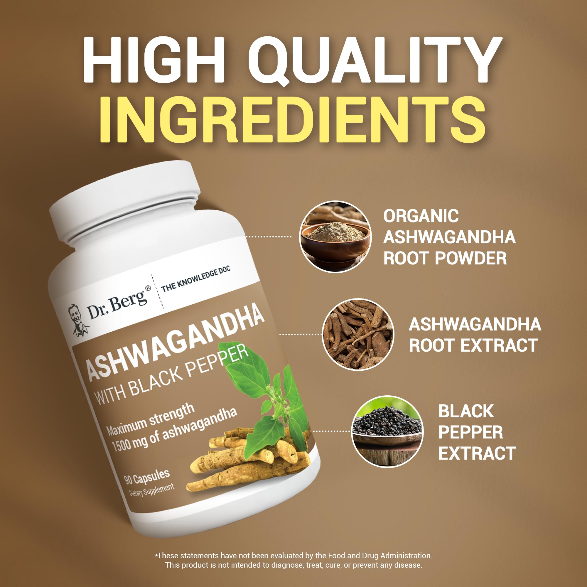 Foto 4 pulgar | Suplemento Dr. Berg Ashwagandha 1500 mg con Pimienta Negra 90 Cápsulas - Venta Internacional