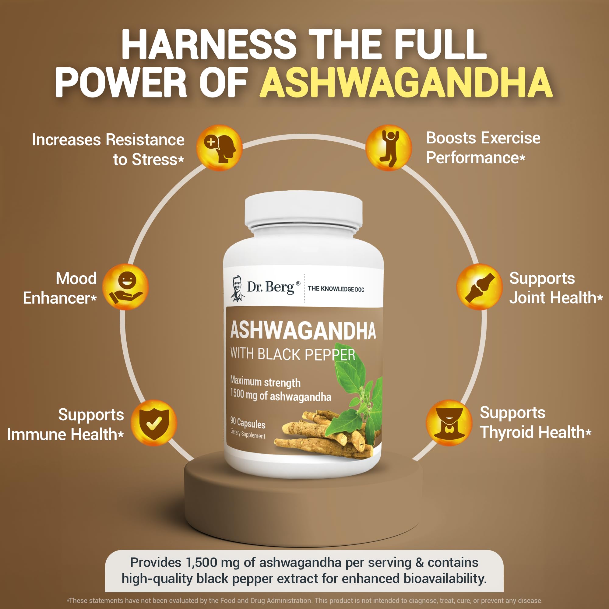 Foto 5 pulgar | Suplemento Dr. Berg Ashwagandha 1500 mg con Pimienta Negra 90 Cápsulas - Venta Internacional