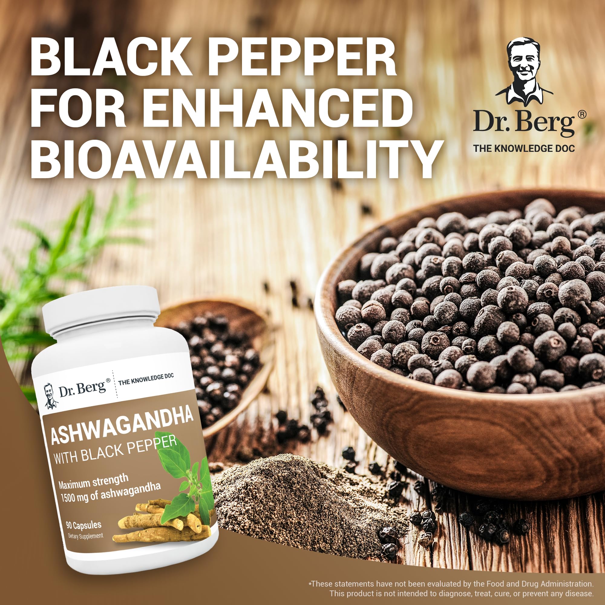 Foto 7 pulgar | Suplemento Dr. Berg Ashwagandha 1500 mg con Pimienta Negra 90 Cápsulas - Venta Internacional
