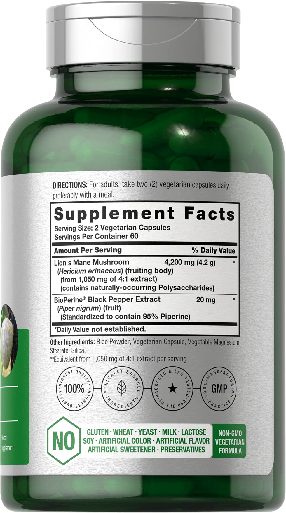 Foto 3 pulgar | Suplemento de Extracto de Hongos Horbäach Lions Mane 4200 mg 120 Cápsulas - Venta Internacional