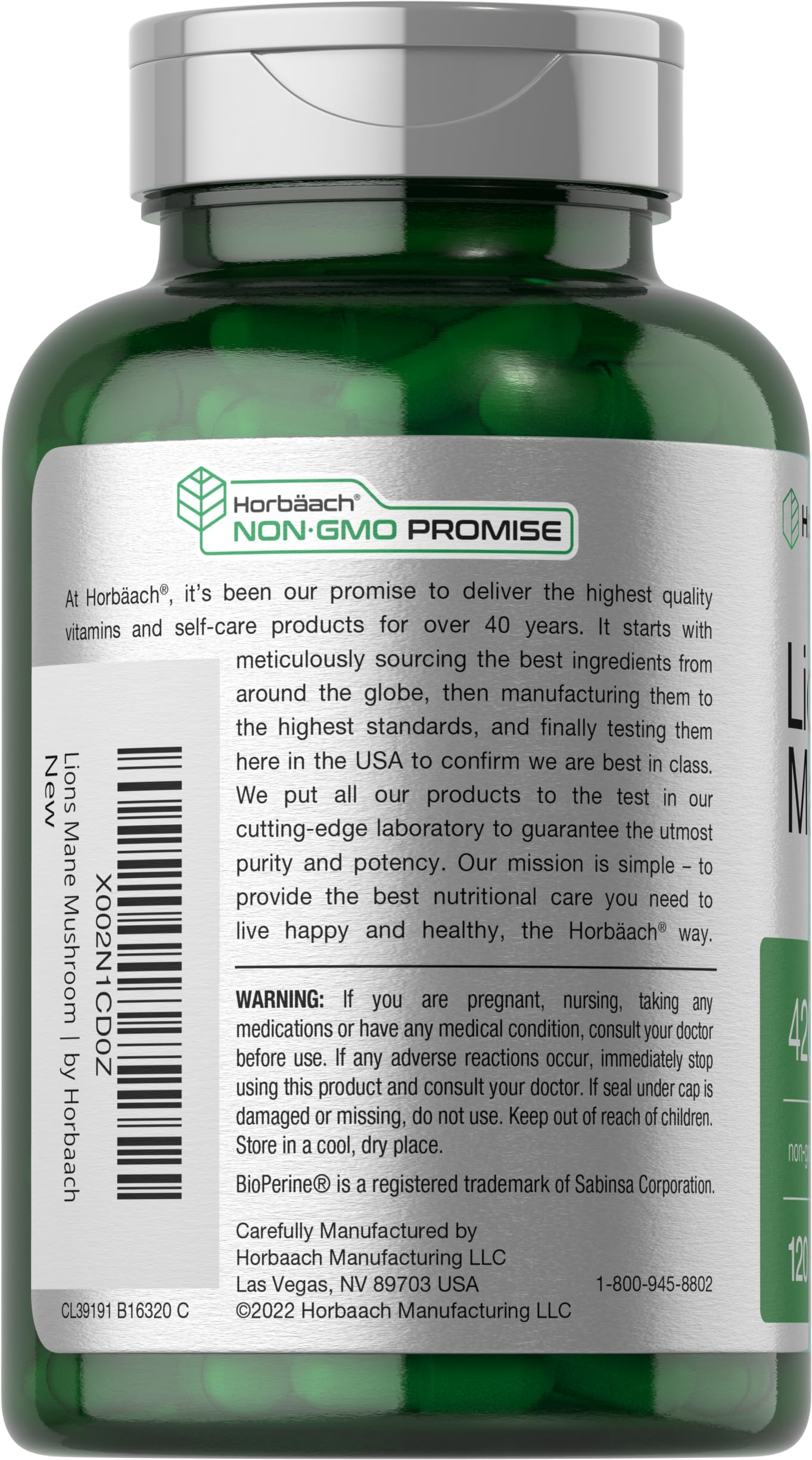 Foto 3 | Suplemento de Extracto de Hongos Horbäach Lions Mane 4200 mg 120 Cápsulas - Venta Internacional
