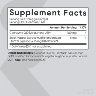 Foto 3 | Suplemento Sports Research CoQ10 100 mg con Aceite de Coco 120 Cápsulas Blandas - Venta Internacional