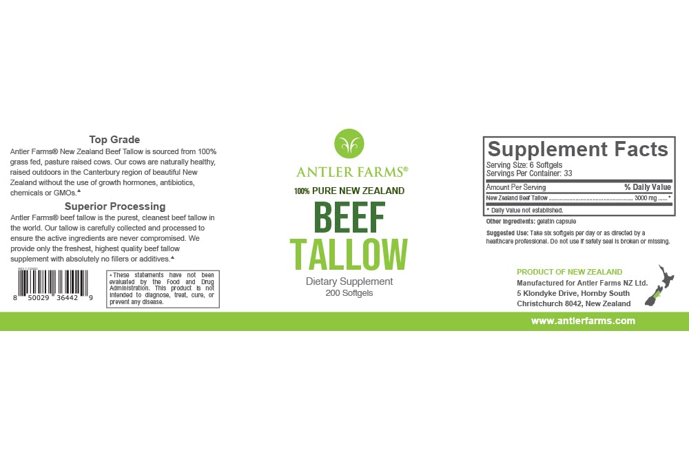 Foto 2 | Suplemento De Sebo De Ternera Antler Farms, 200 Cápsulas Blandas, 500 Mg - Venta Internacional.
